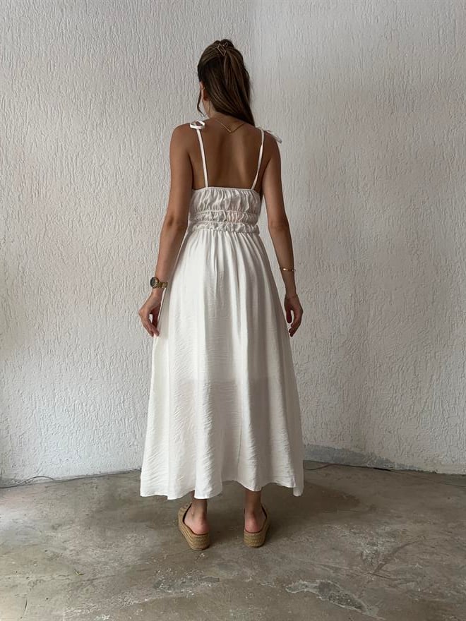 Rossa Midi Askılı Elbise - Beyaz - Dominatrend