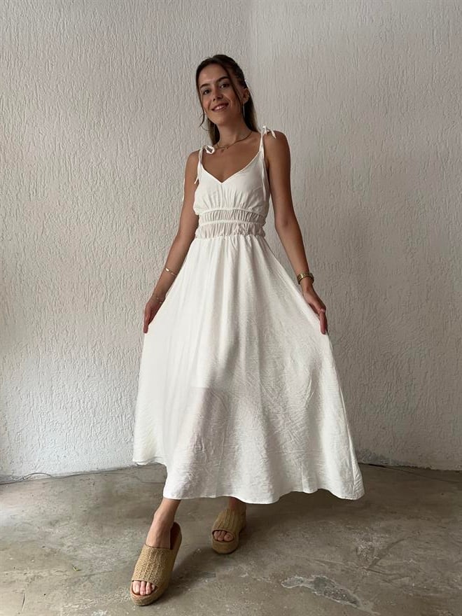 Rossa Midi Askılı Elbise - Beyaz - Dominatrend