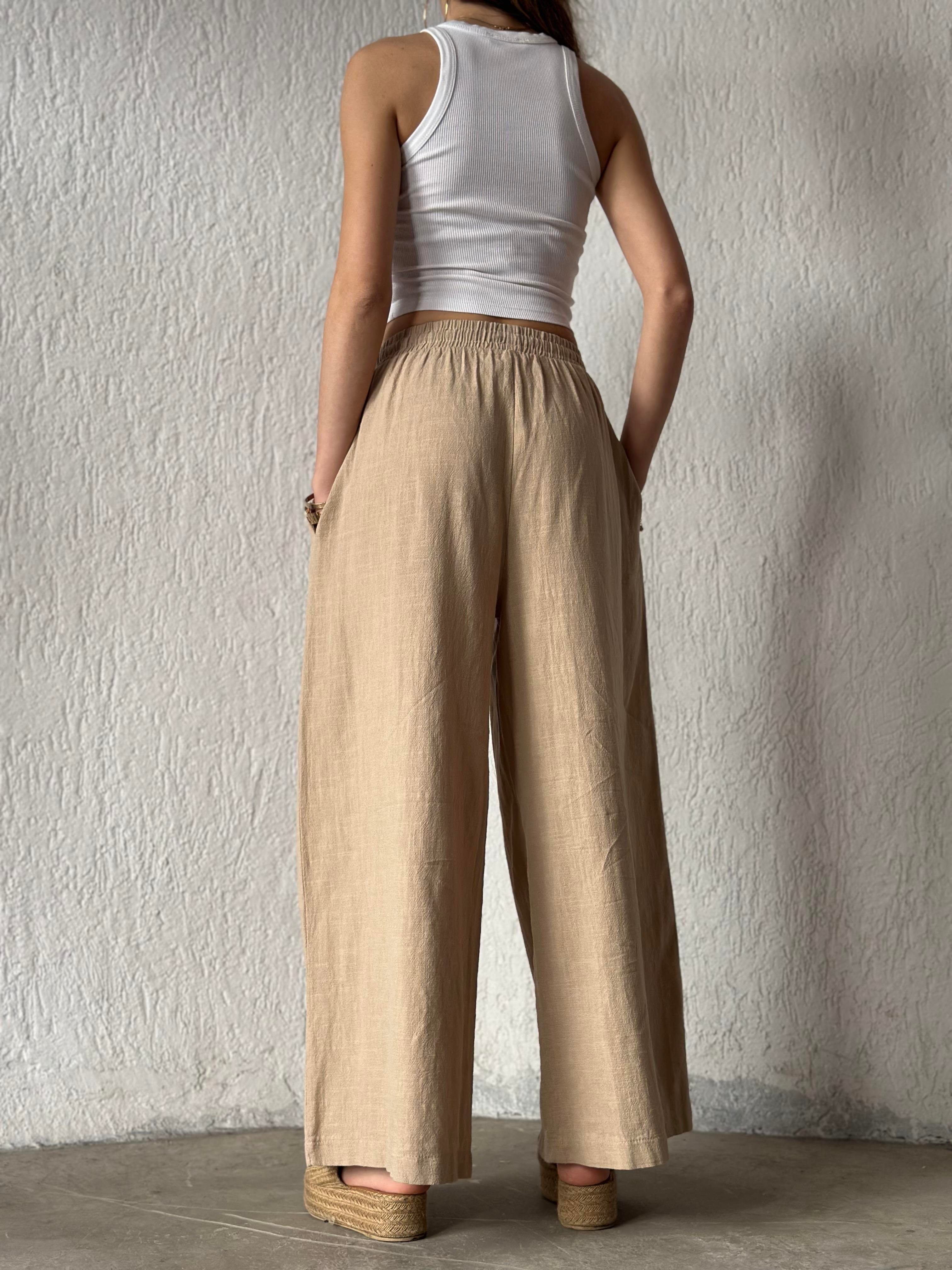 Ruby Keten Salaş Pantolon - Bej - Dominatrend