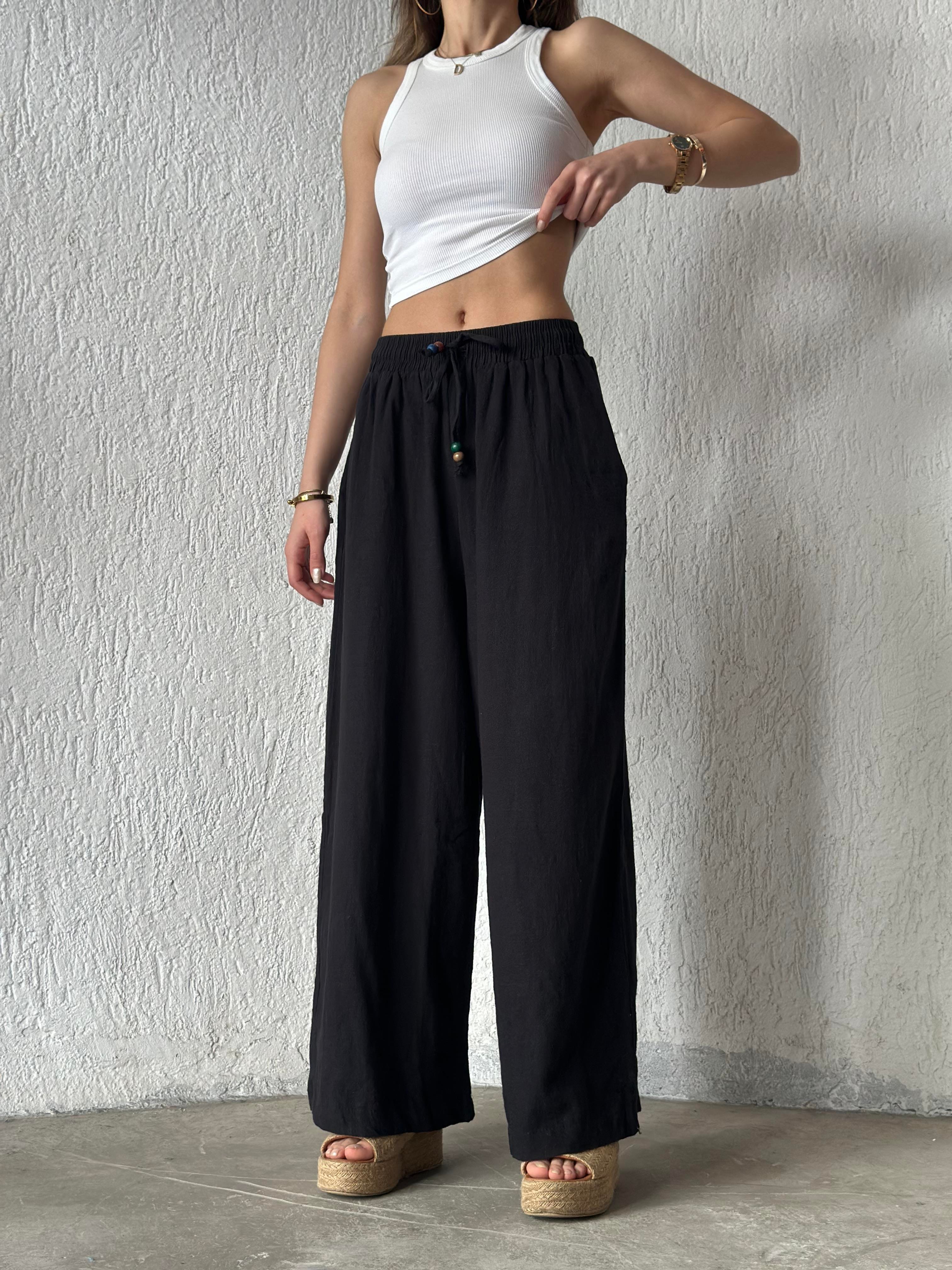 Ruby Keten Salaş Pantolon - Siyah - Dominatrend