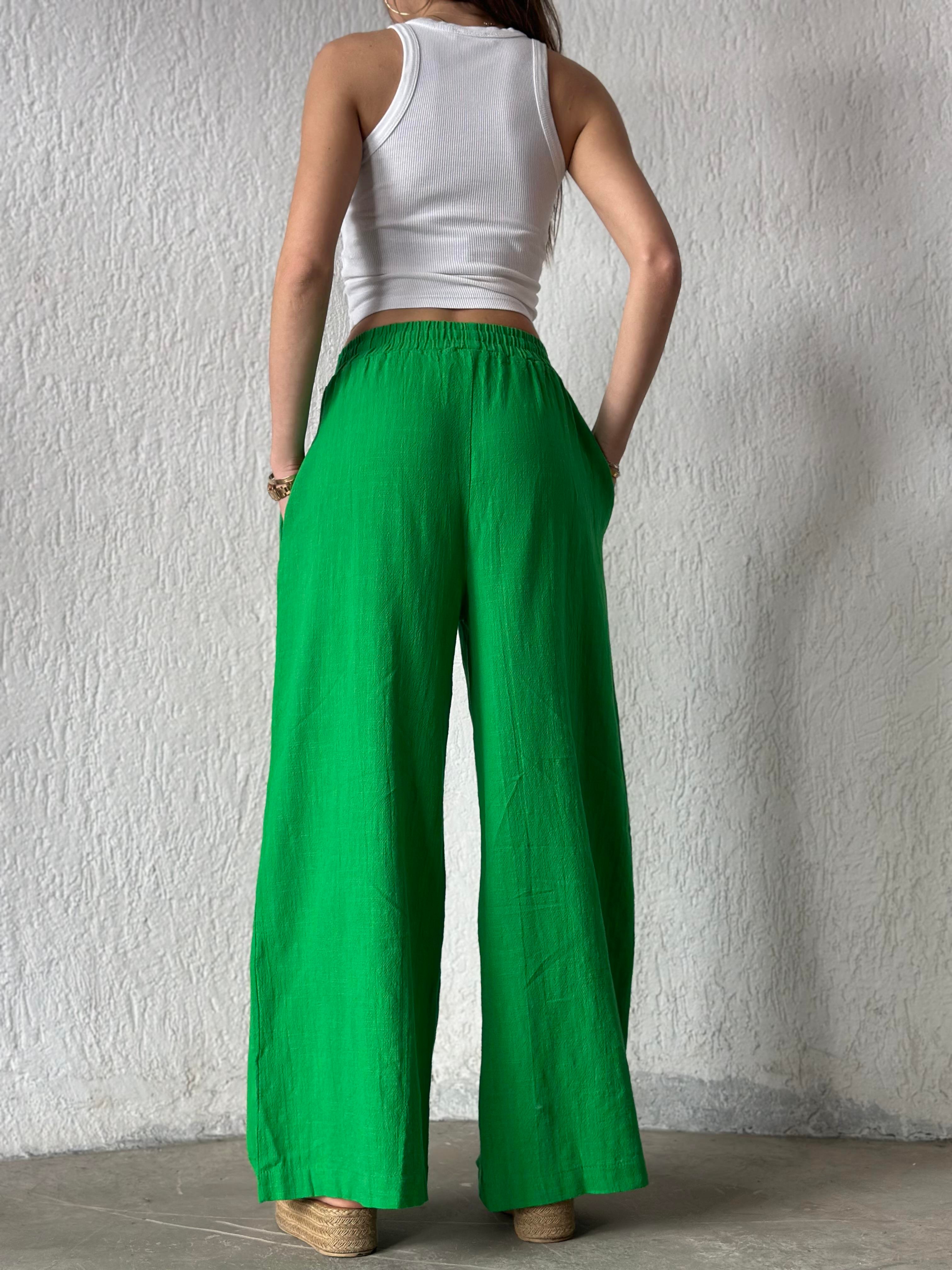 Ruby Keten Salaş Pantolon - Yeşil - Dominatrend