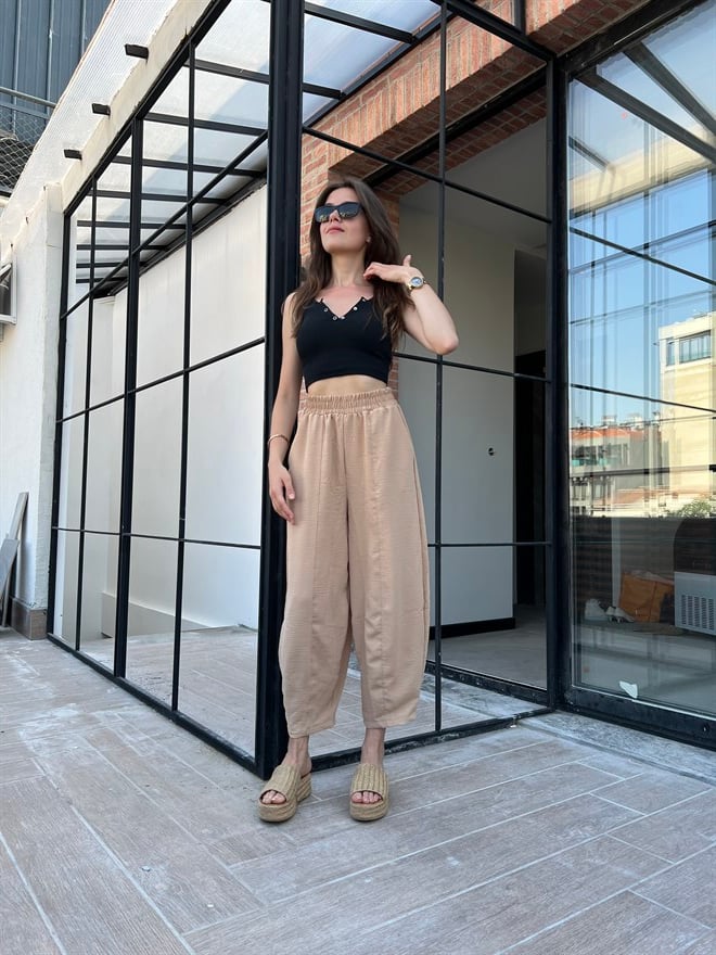 Şalvar Ayrobin Keten Pantolon - Bej - Dominatrend