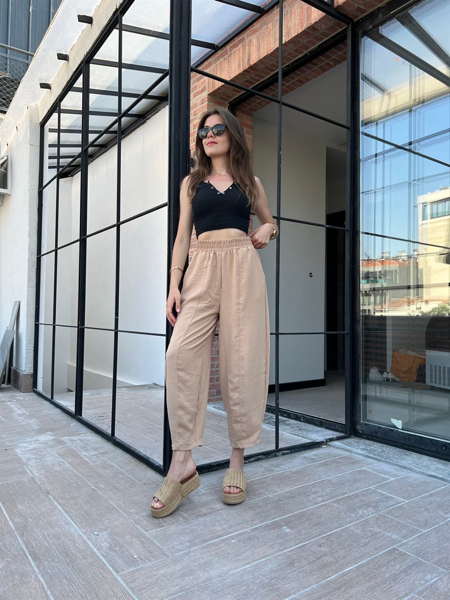 Şalvar Ayrobin Keten Pantolon - Bej - Dominatrend
