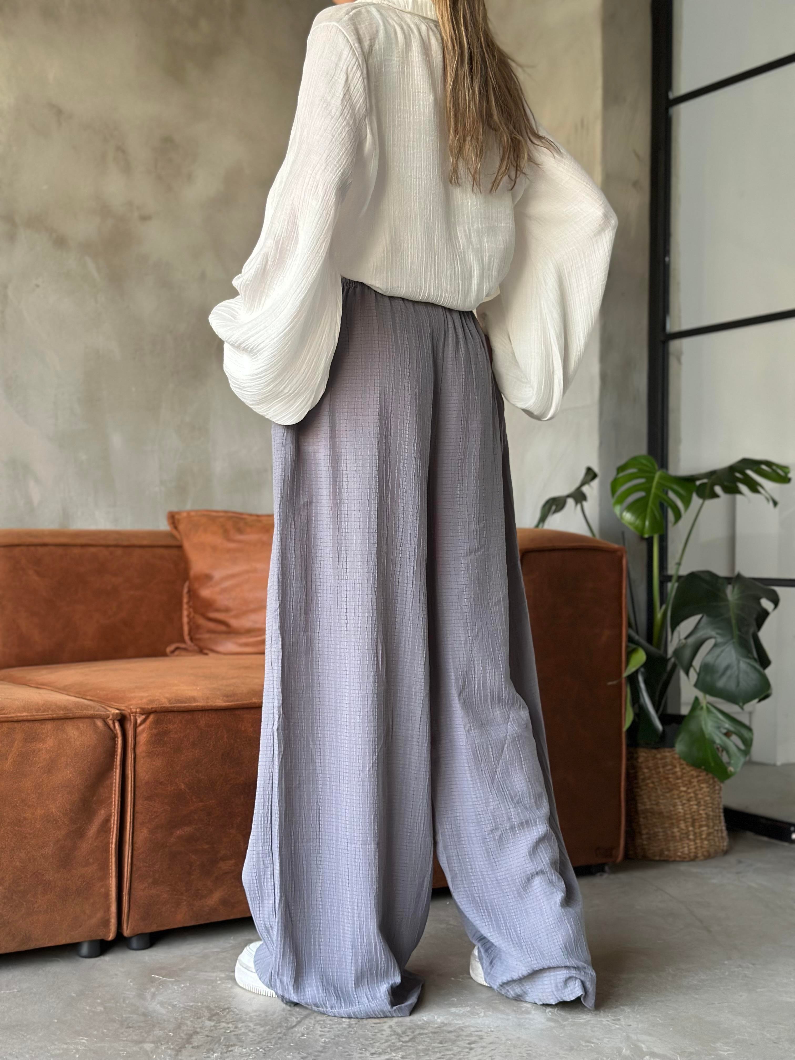 Sandy Gofre Salaş Pantolon - Gri - Dominatrend