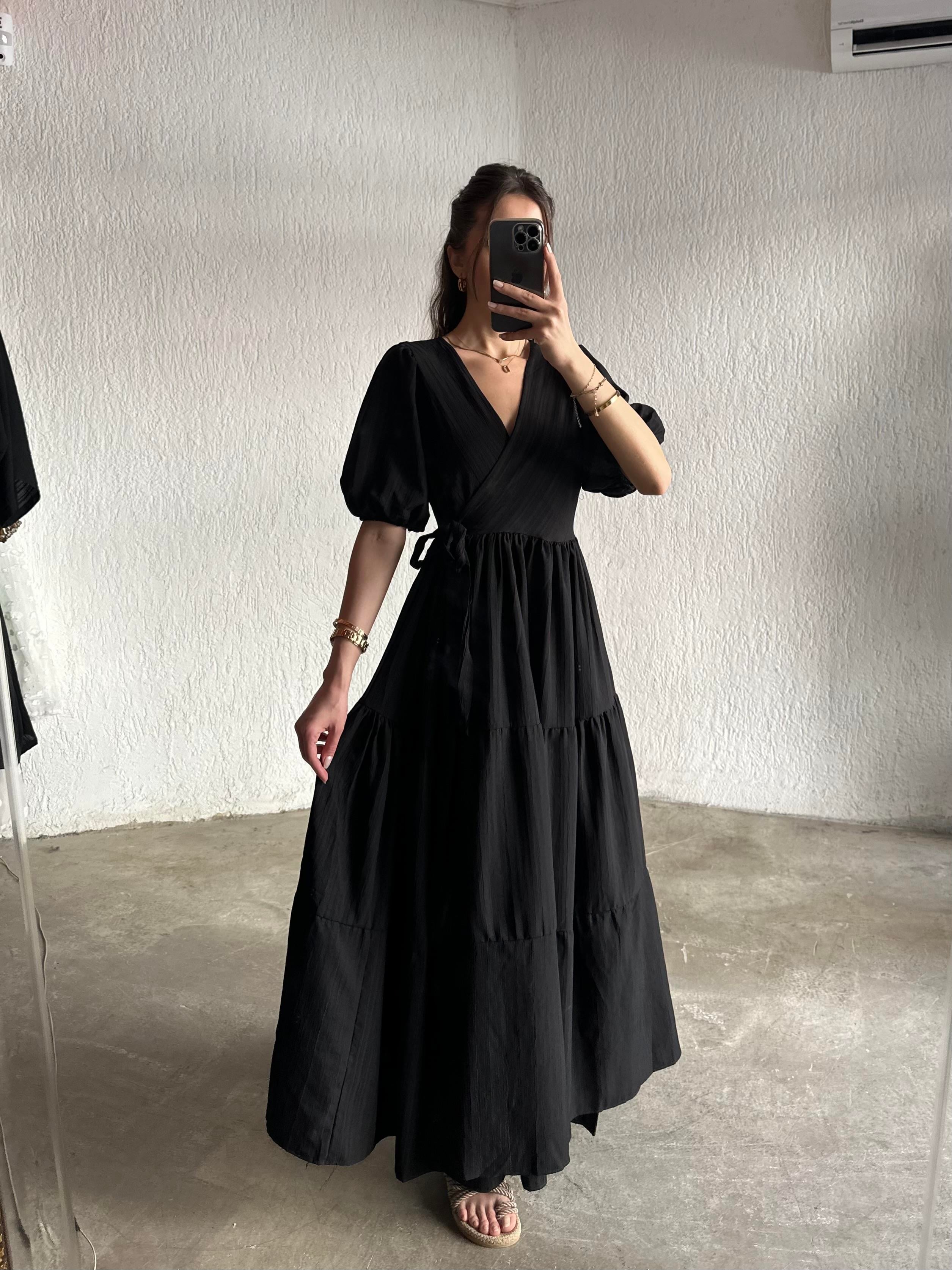 Sandy Kruvaze Elbise - Siyah - Dominatrend