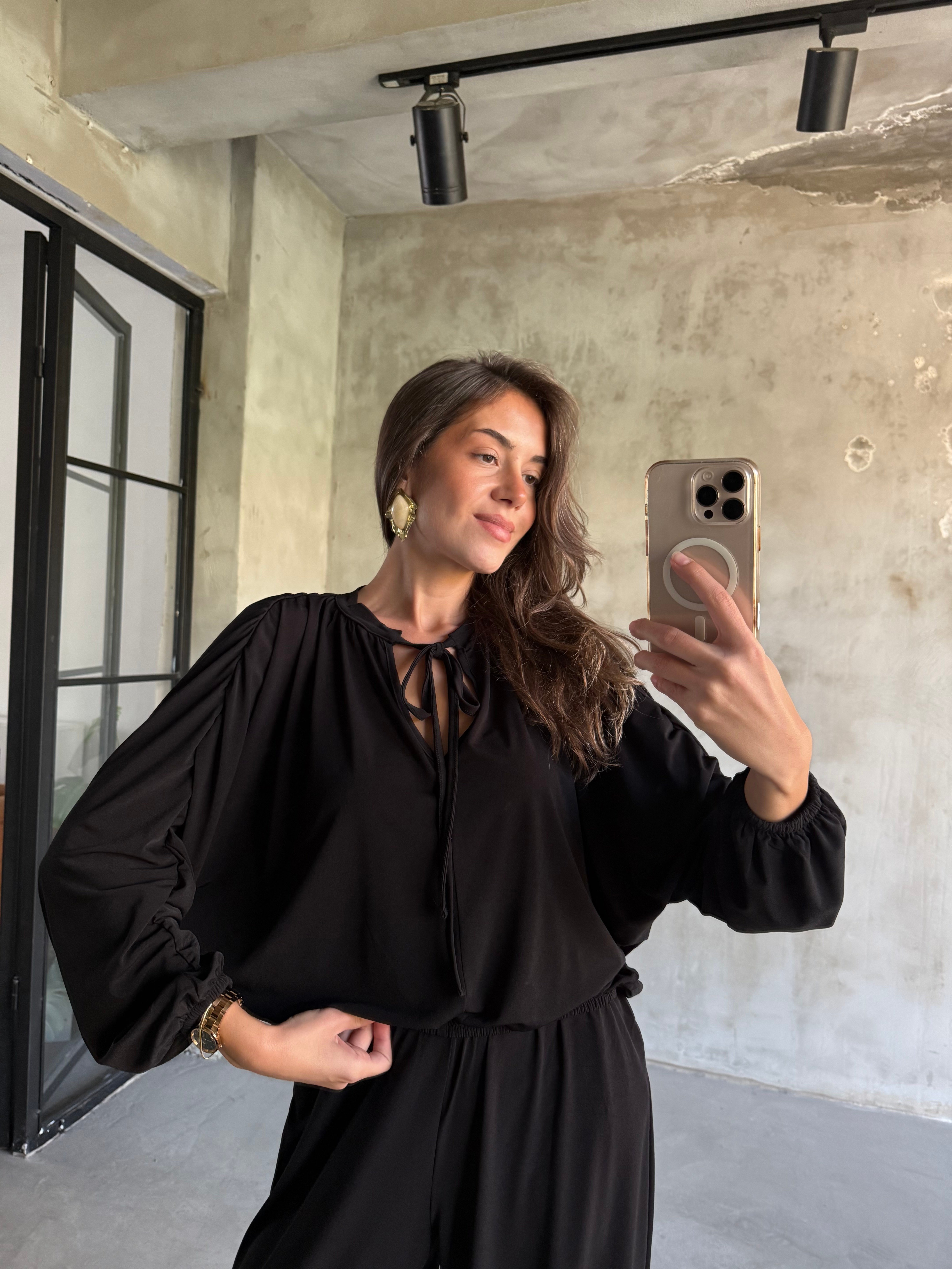 Sandy Şalvar Bluz Takım - Siyah - Dominatrend
