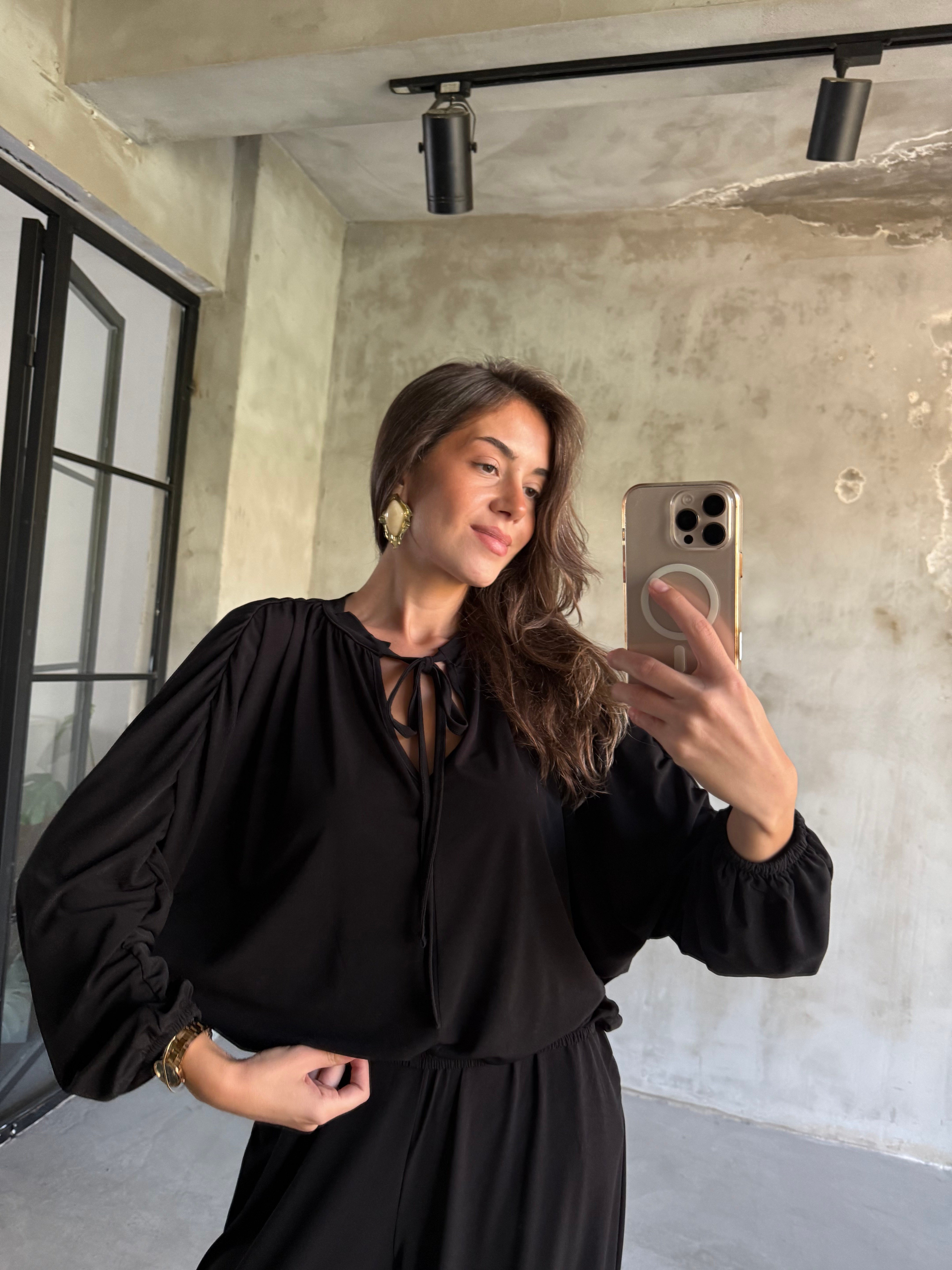 Sandy Şalvar Bluz Takım - Siyah - Dominatrend