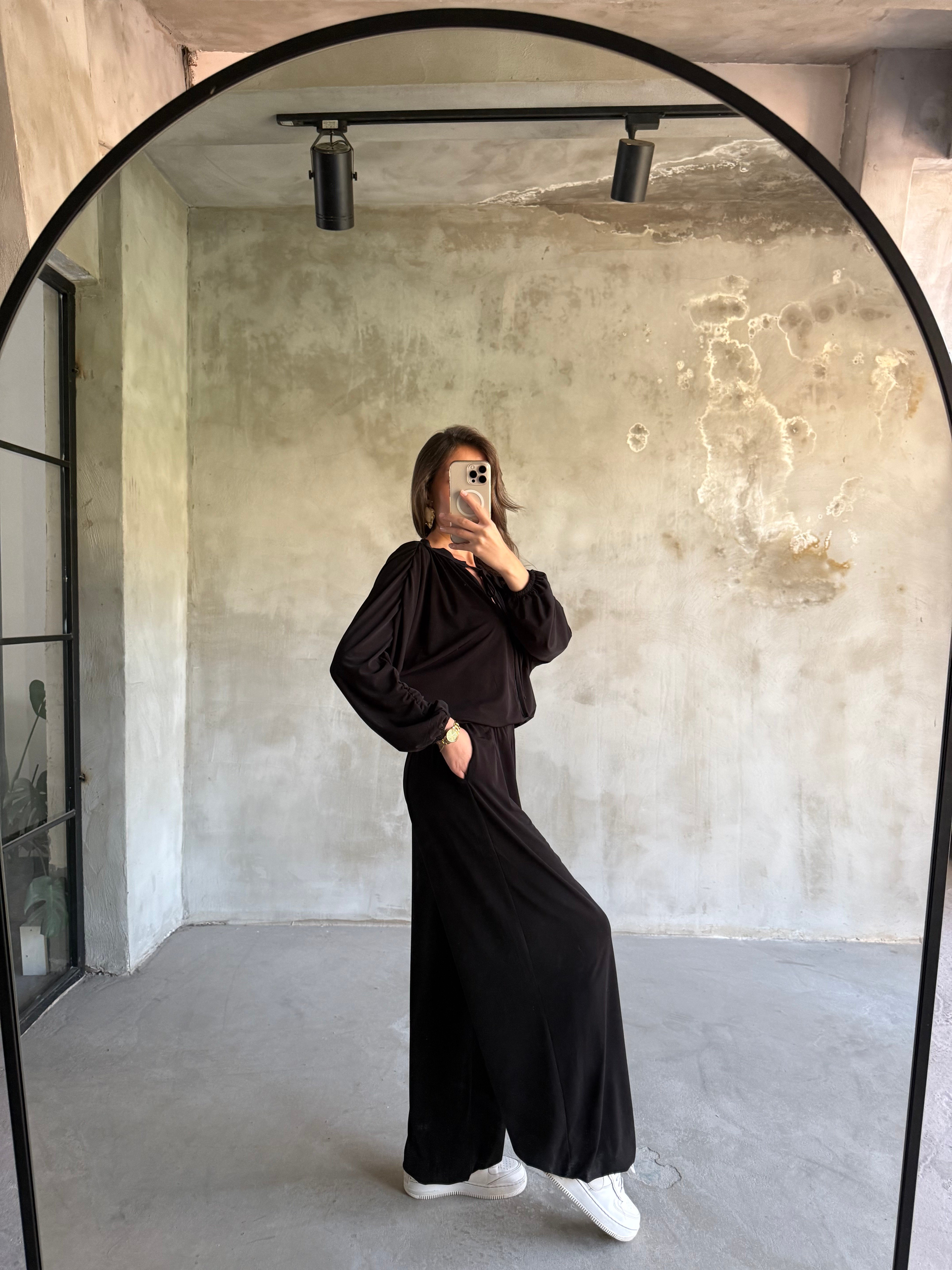 Sandy Şalvar Bluz Takım - Siyah - Dominatrend
