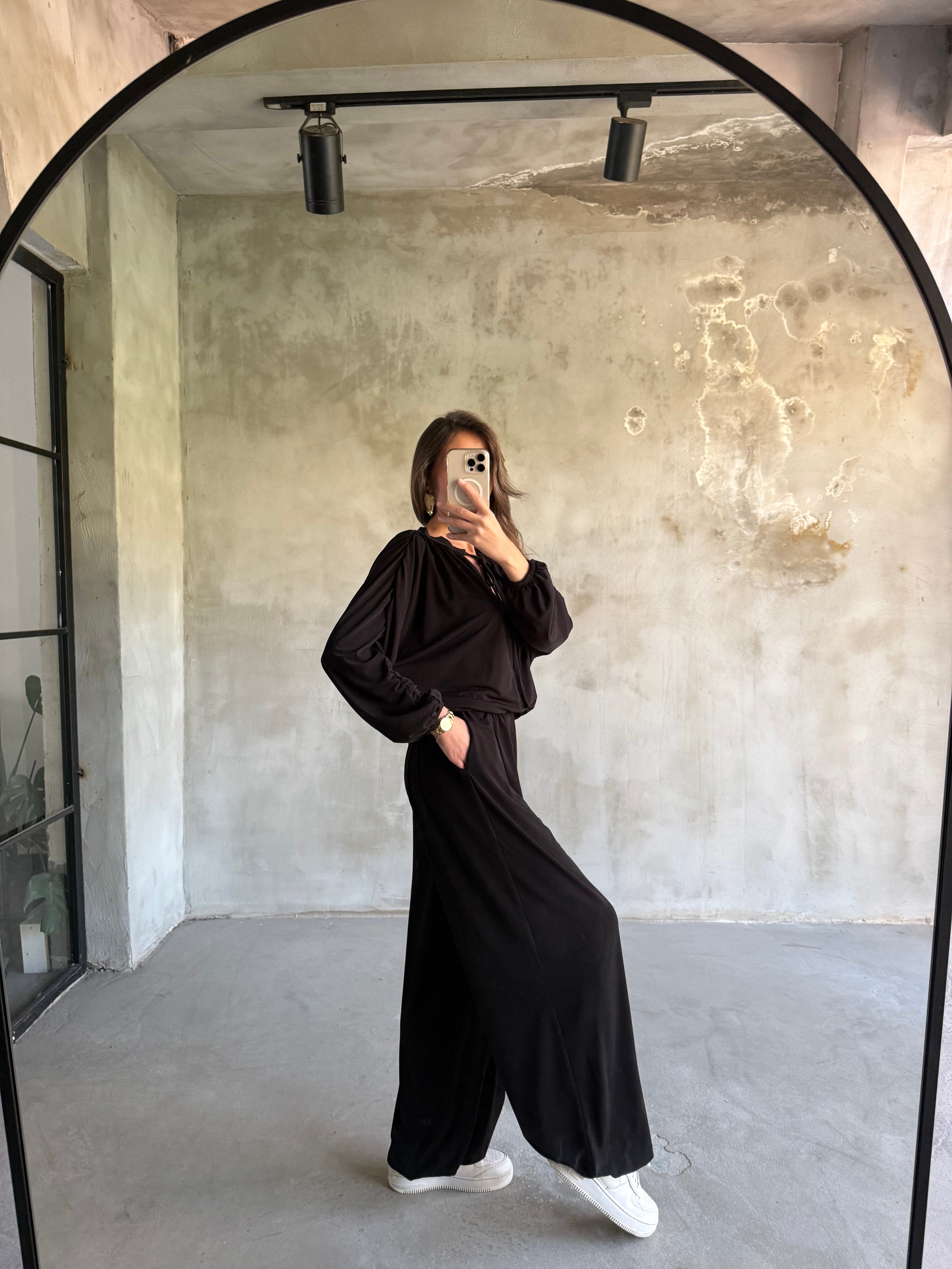 Sandy Şalvar Bluz Takım - Siyah - Dominatrend