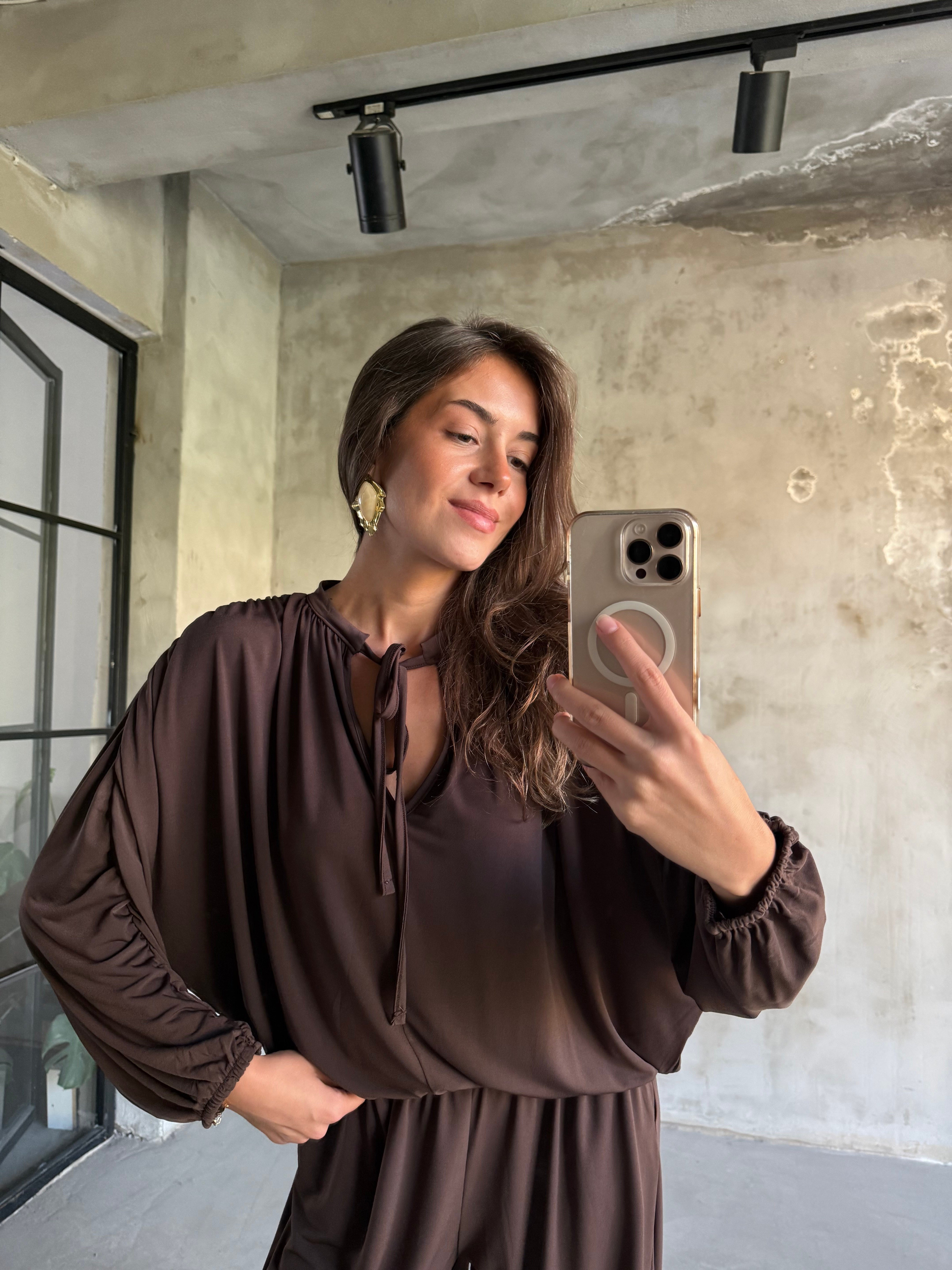 Sandy Şalvar Bluzlu Takım - Kahverengi - Dominatrend