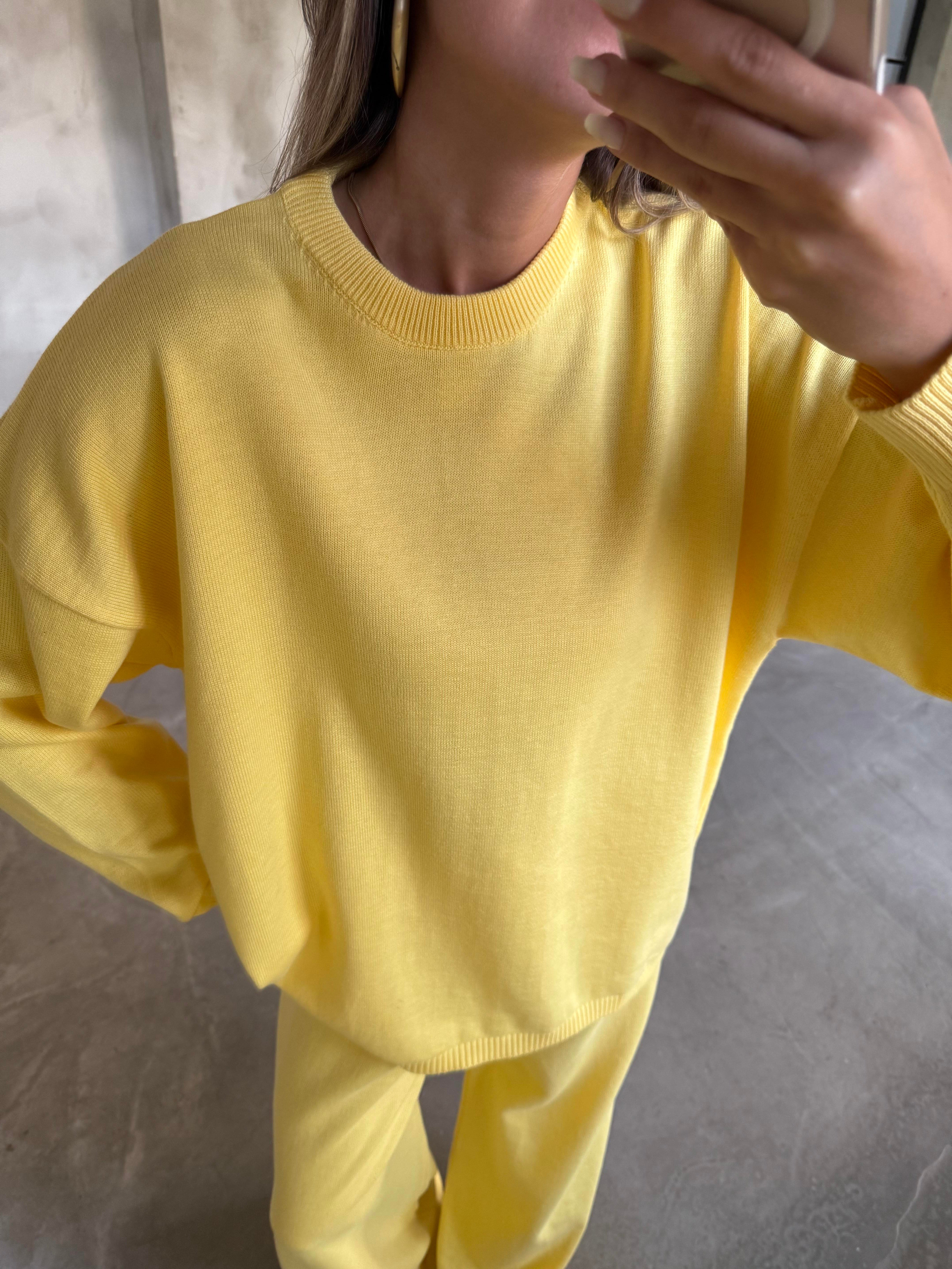 Sarı Basic Oversize Triko Takım - Dominatrend