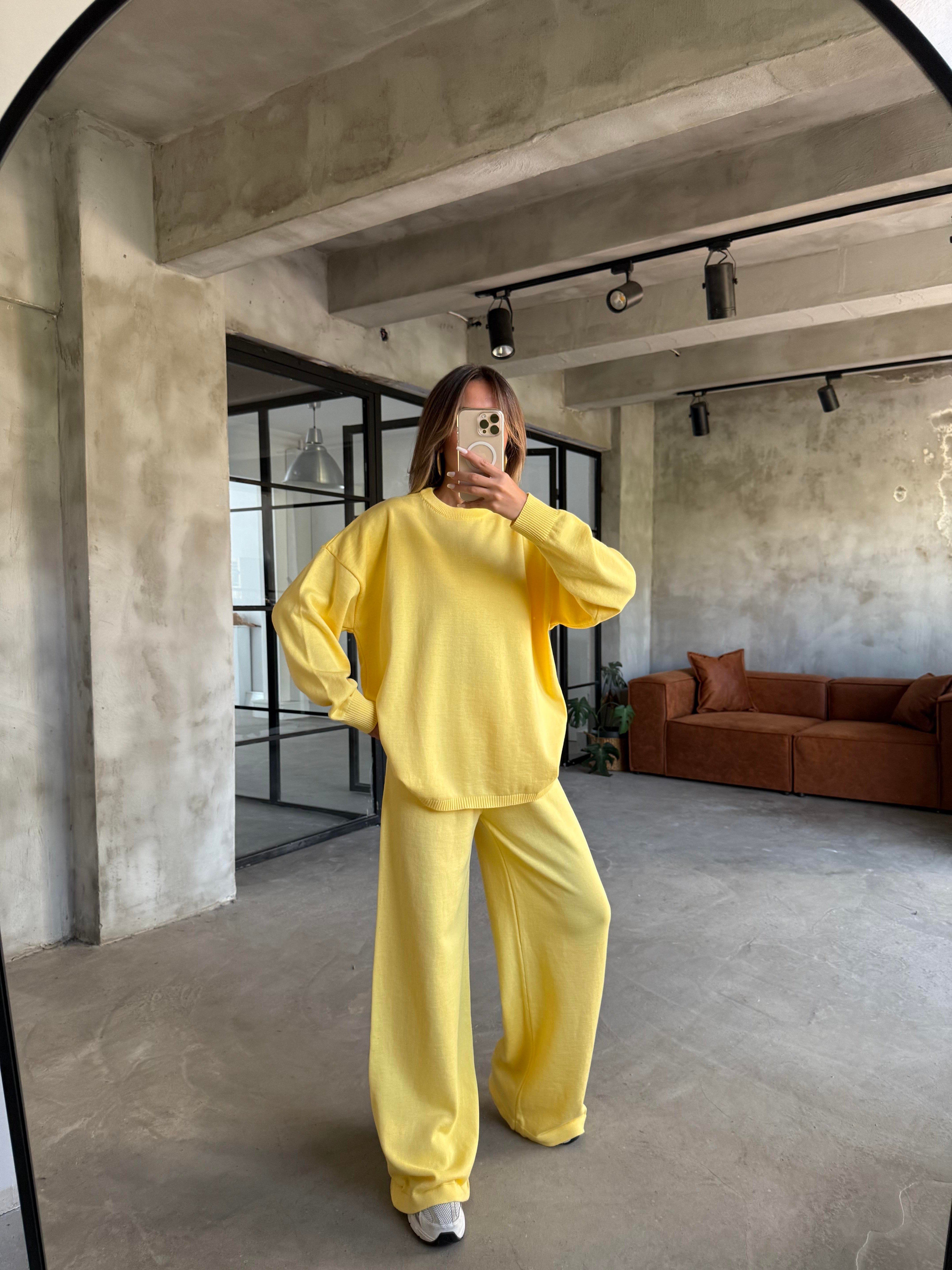 Sarı Basic Oversize Triko Takım - Dominatrend