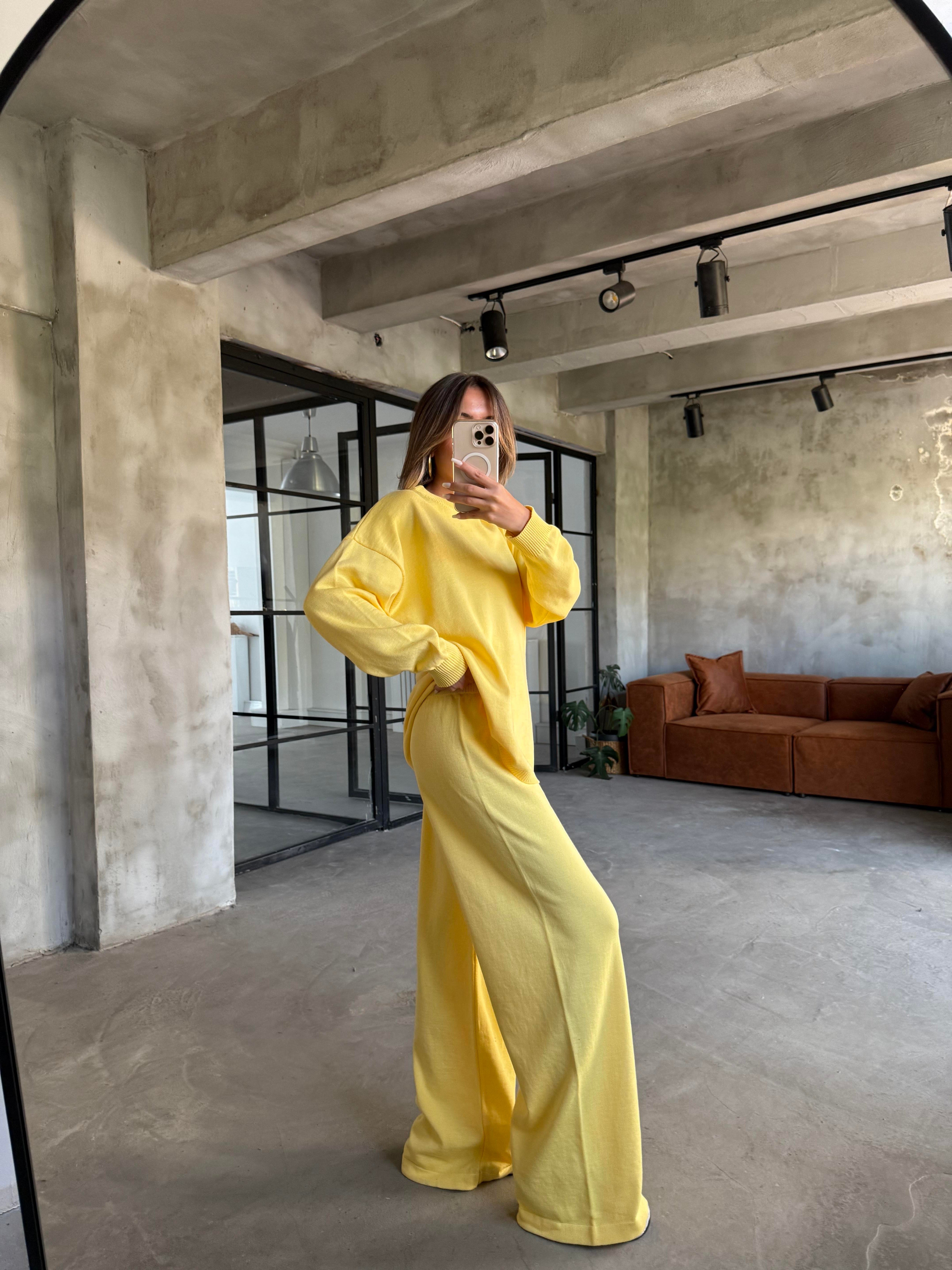 Sarı Basic Oversize Triko Takım - Dominatrend