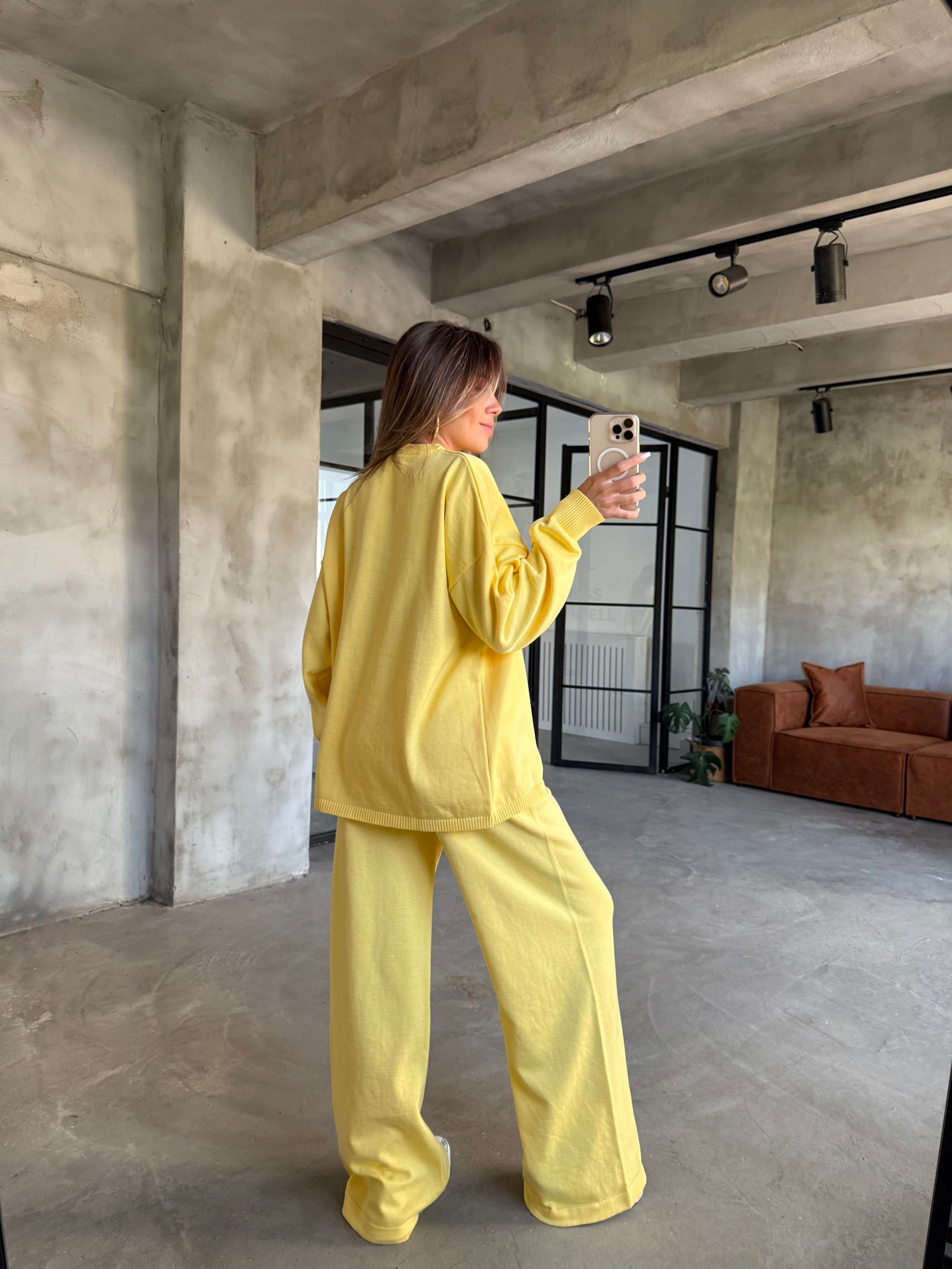 Sarı Basic Oversize Triko Takım - Dominatrend