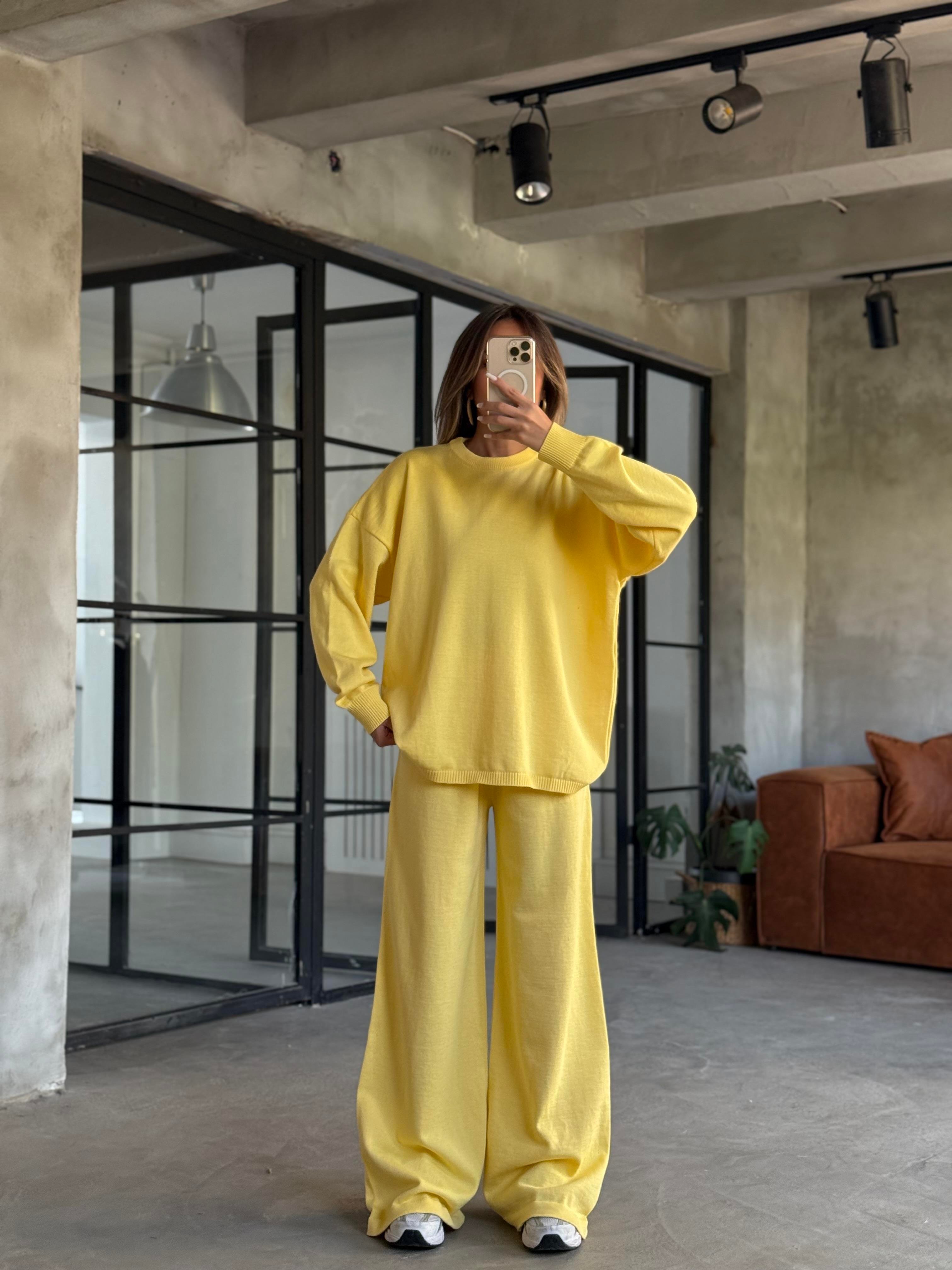 Sarı Basic Oversize Triko Takım - Dominatrend