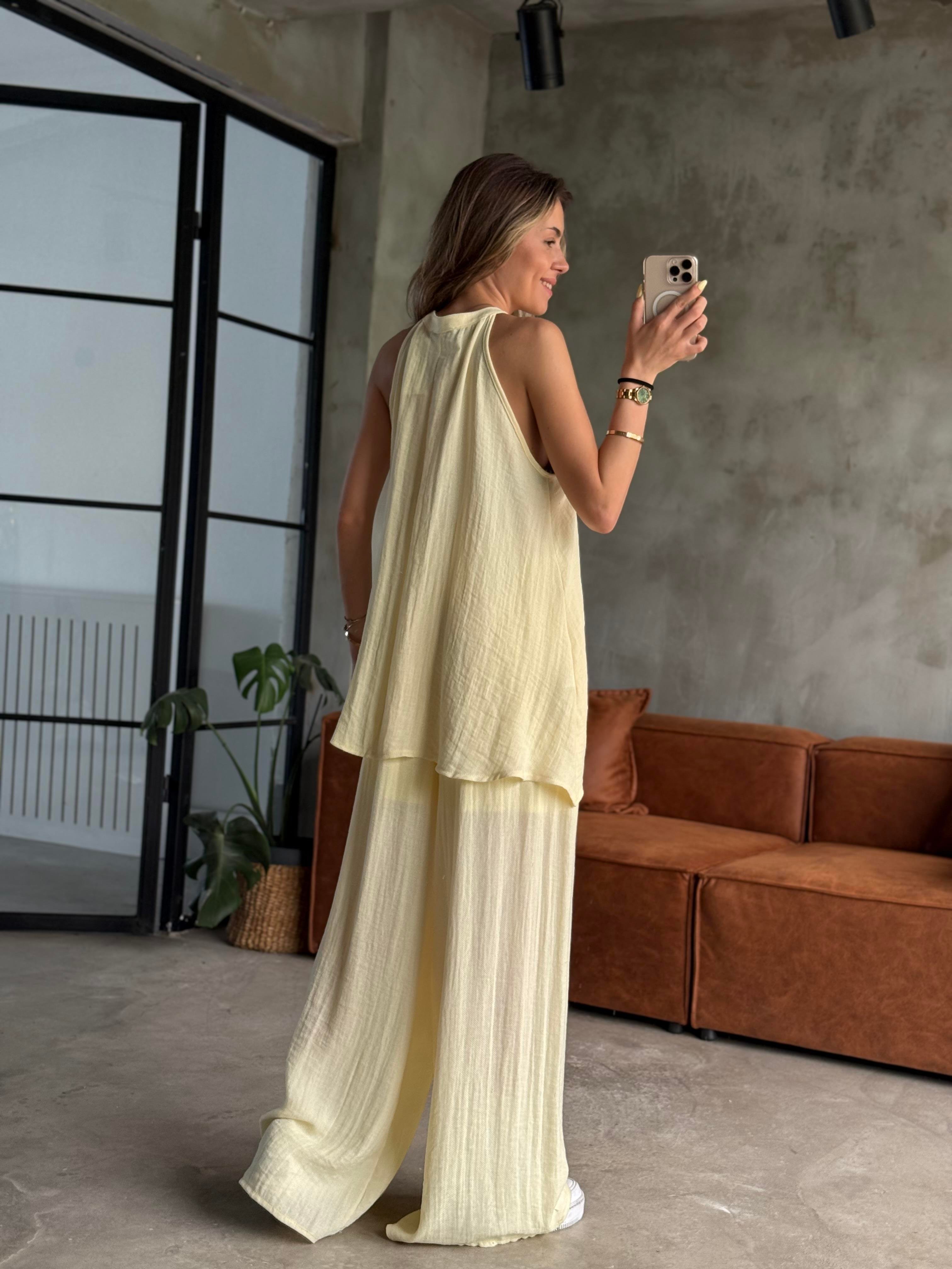 Sarı Premium Polly Bluzlu Takım  - Dominatrend