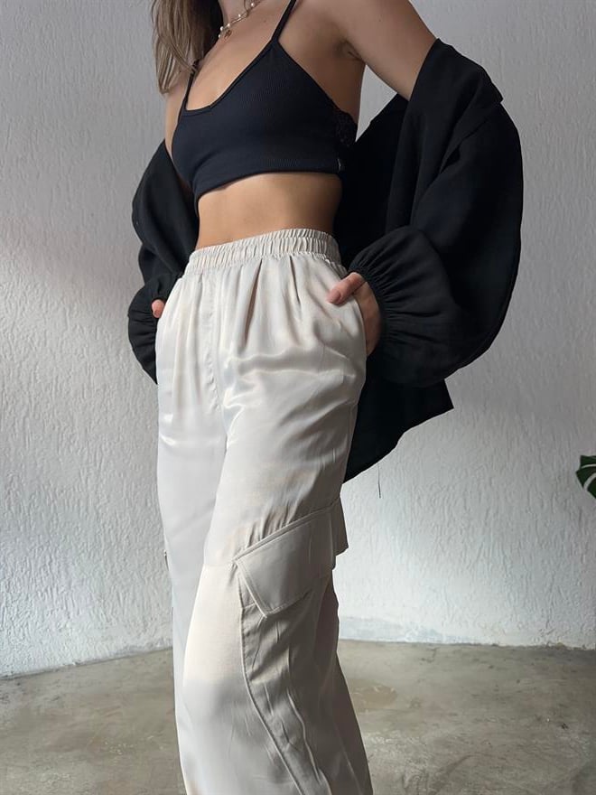 Saten Kargo Pantolon - Bej - Dominatrend