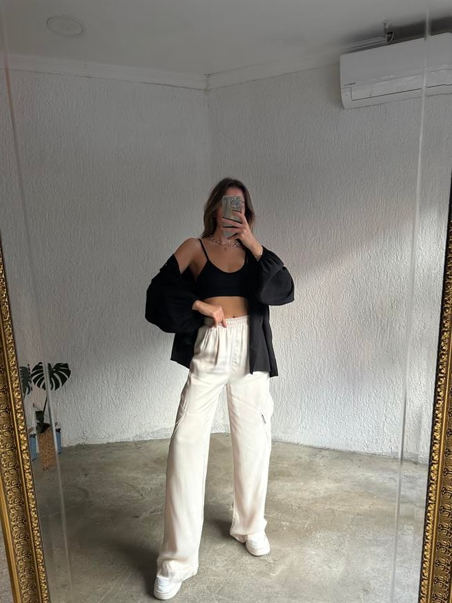 Saten Kargo Pantolon - Bej - Dominatrend