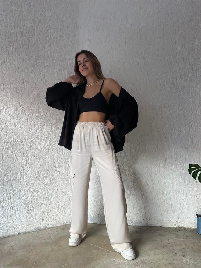 Saten Kargo Pantolon - Bej - Dominatrend