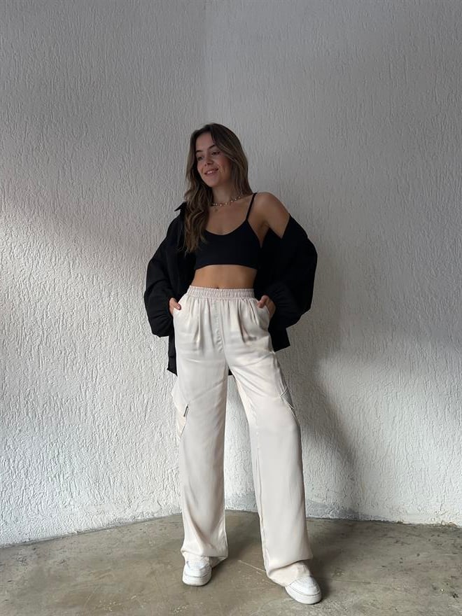 Saten Kargo Pantolon - Bej - Dominatrend