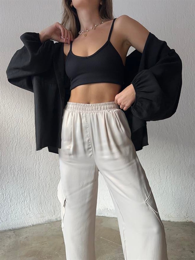 Saten Kargo Pantolon - Bej - Dominatrend
