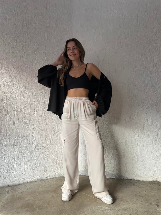 Saten Kargo Pantolon - Bej - Dominatrend