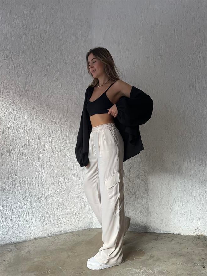 Saten Kargo Pantolon - Bej - Dominatrend