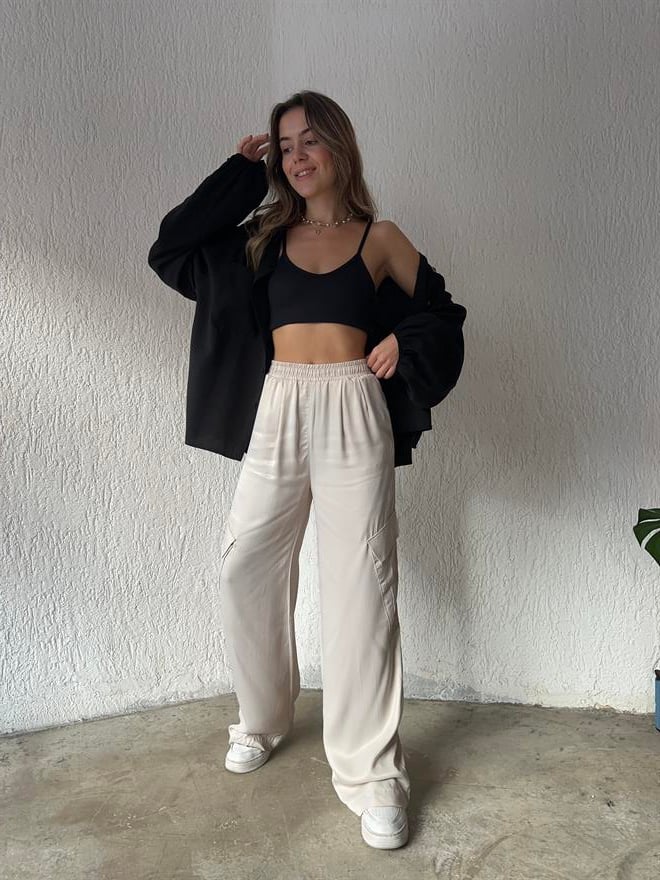 Saten Kargo Pantolon - Bej - Dominatrend