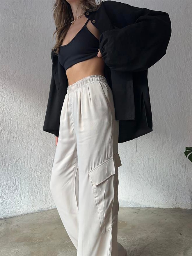Saten Kargo Pantolon - Bej - Dominatrend