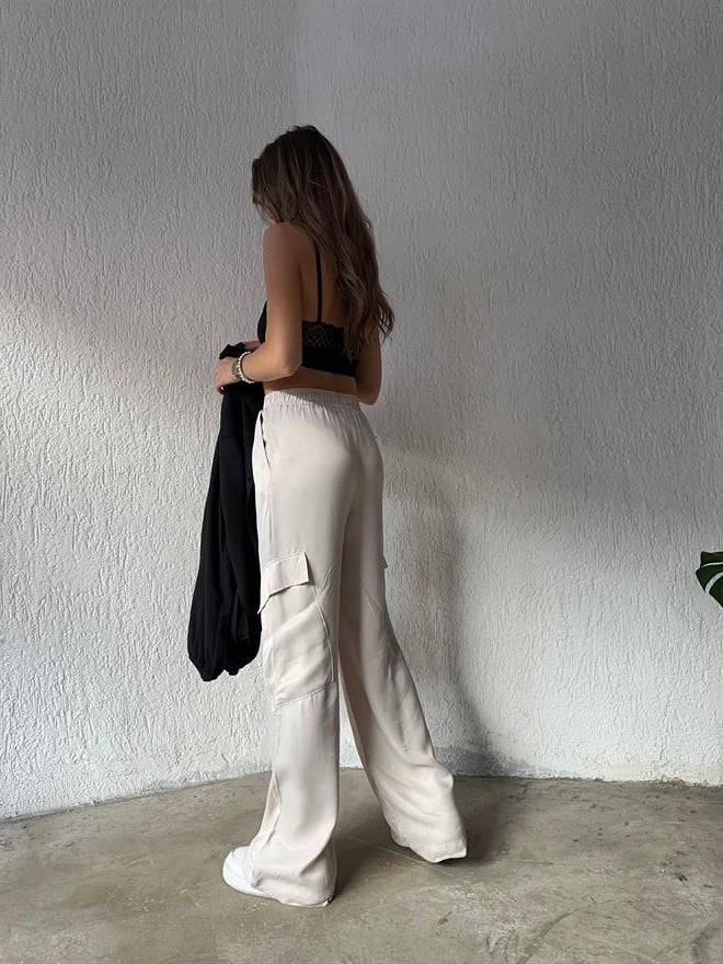 Saten Kargo Pantolon - Bej - Dominatrend