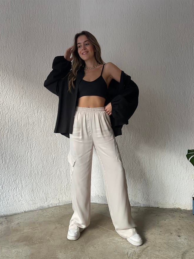 Saten Kargo Pantolon - Bej - Dominatrend