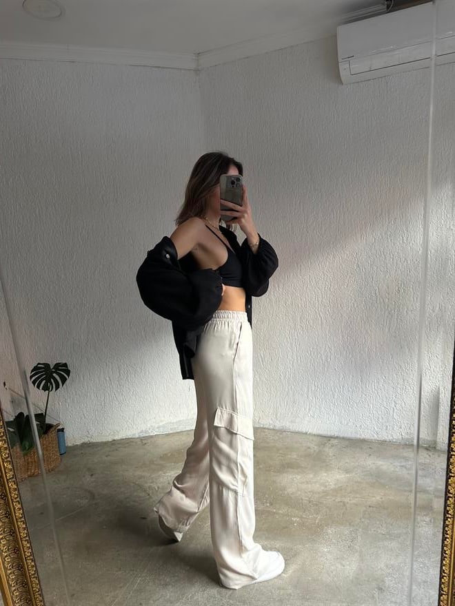 Saten Kargo Pantolon - Bej - Dominatrend