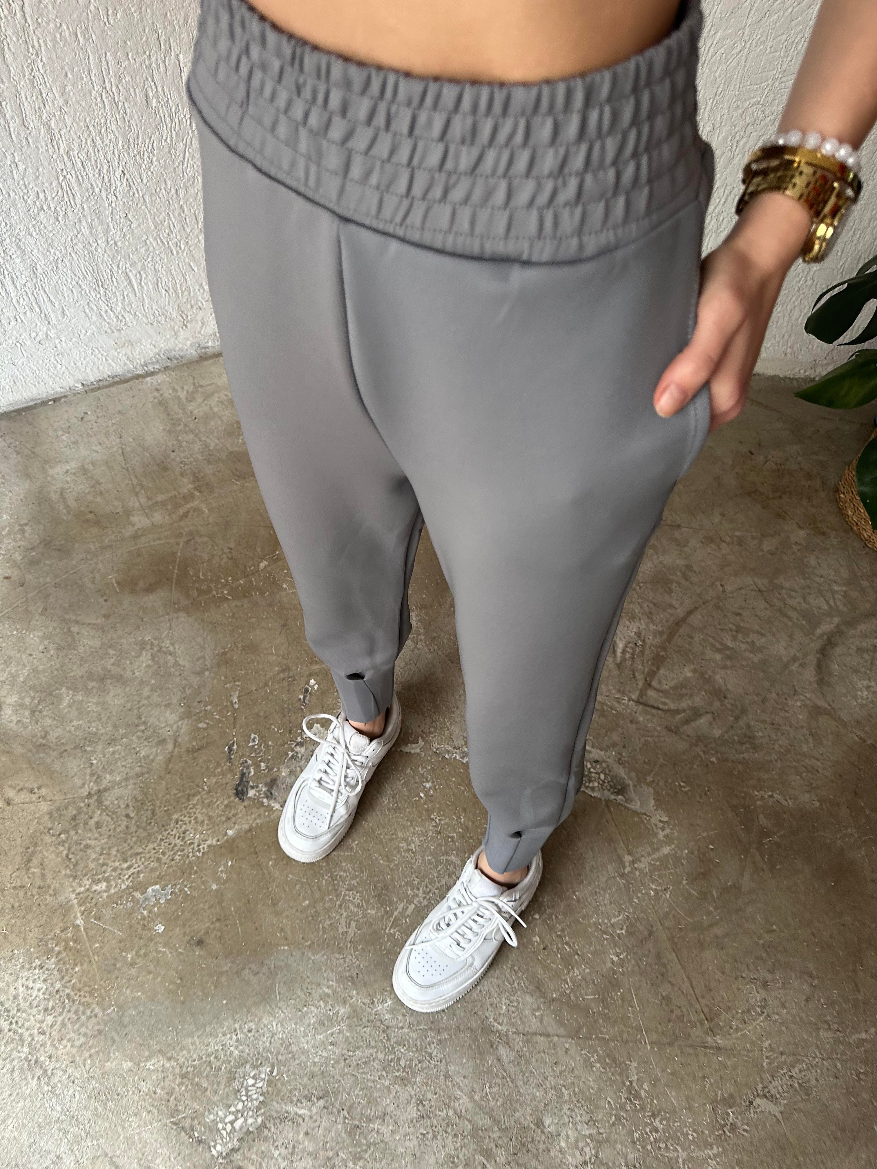 Scuba Kumaş Jogger Pantolon - Gri - Dominatrend