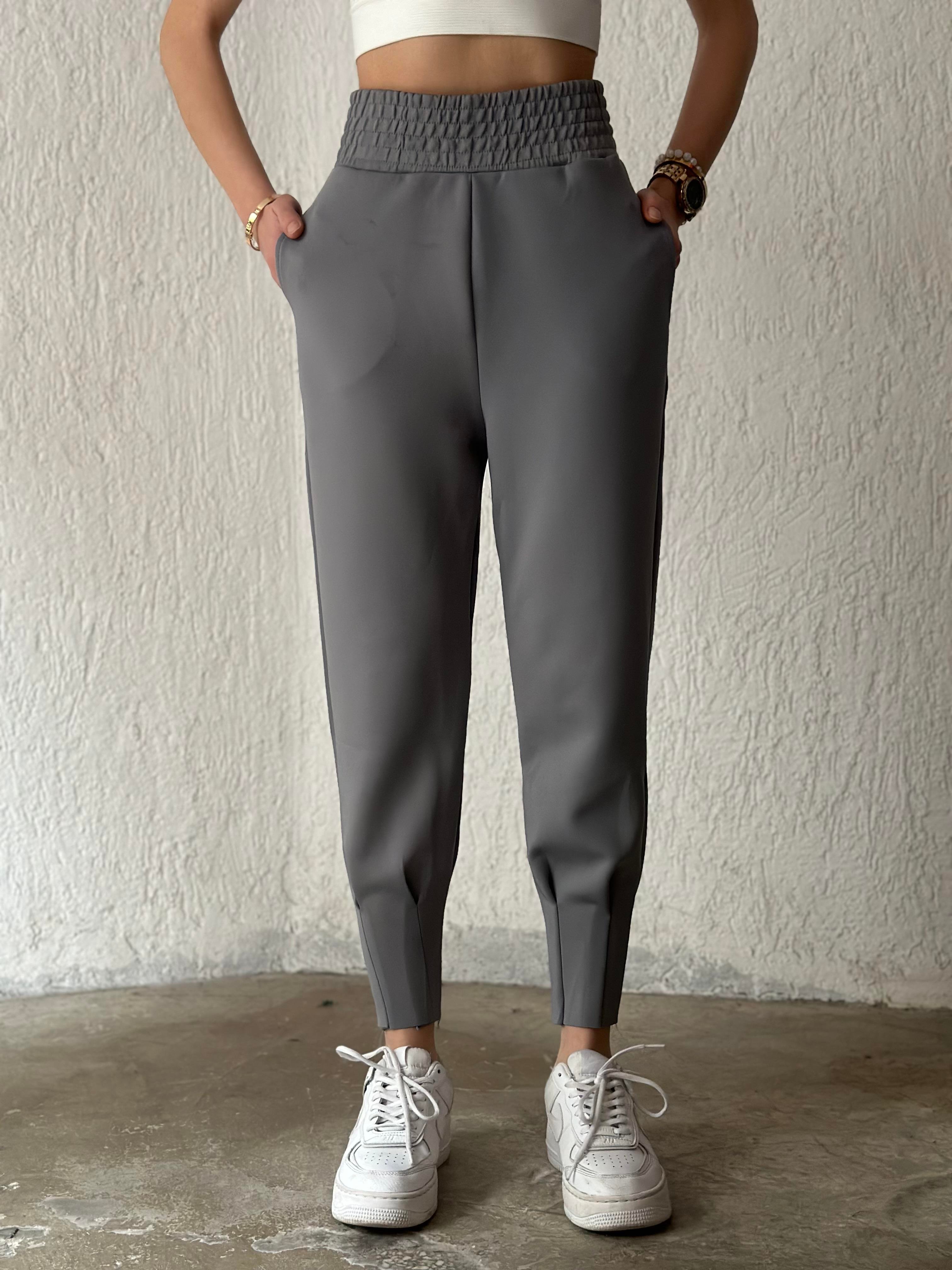 Scuba Kumaş Jogger Pantolon - Gri - Dominatrend
