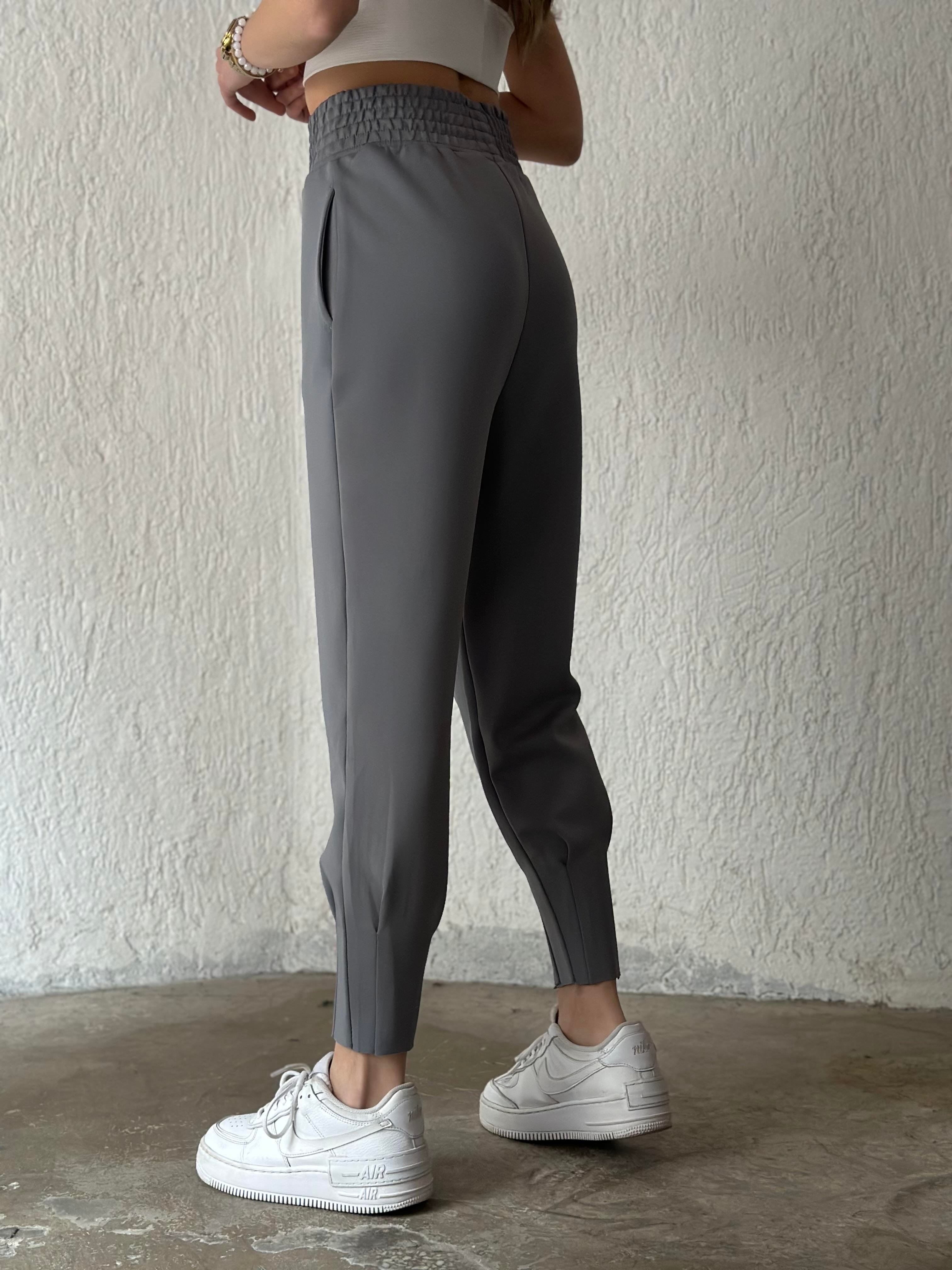 Scuba Kumaş Jogger Pantolon - Gri - Dominatrend