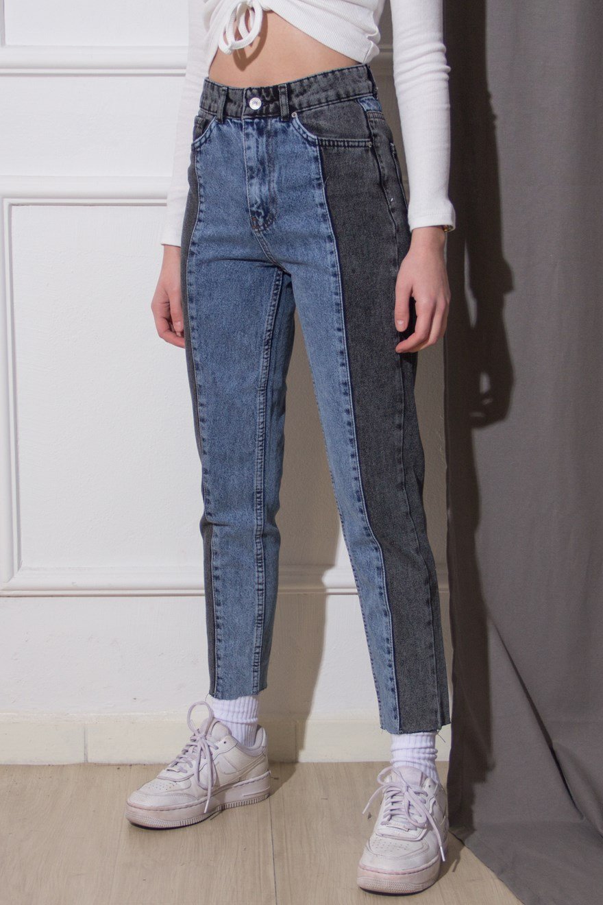 Şeritli İki Renk Mom Jean - Dominatrend