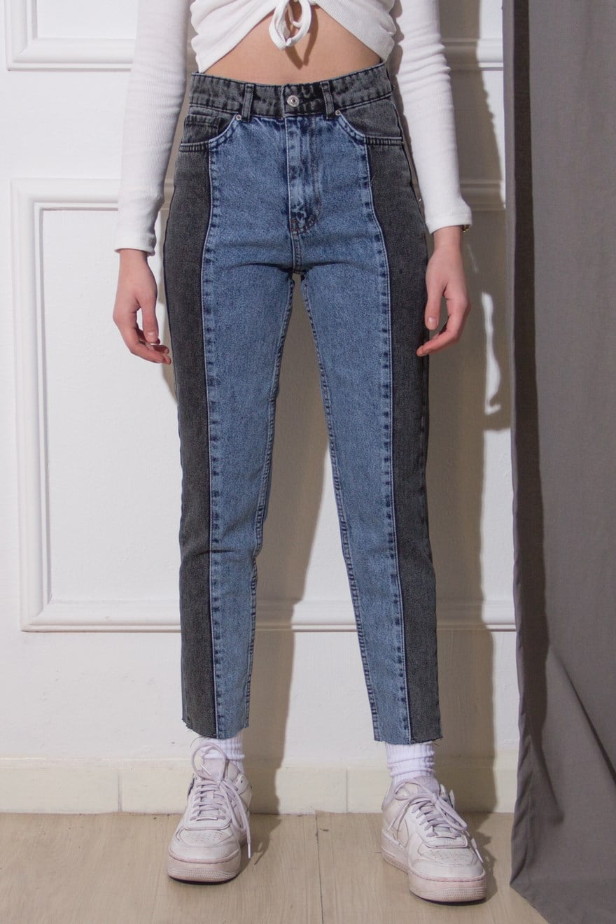 Şeritli İki Renk Mom Jean - Dominatrend