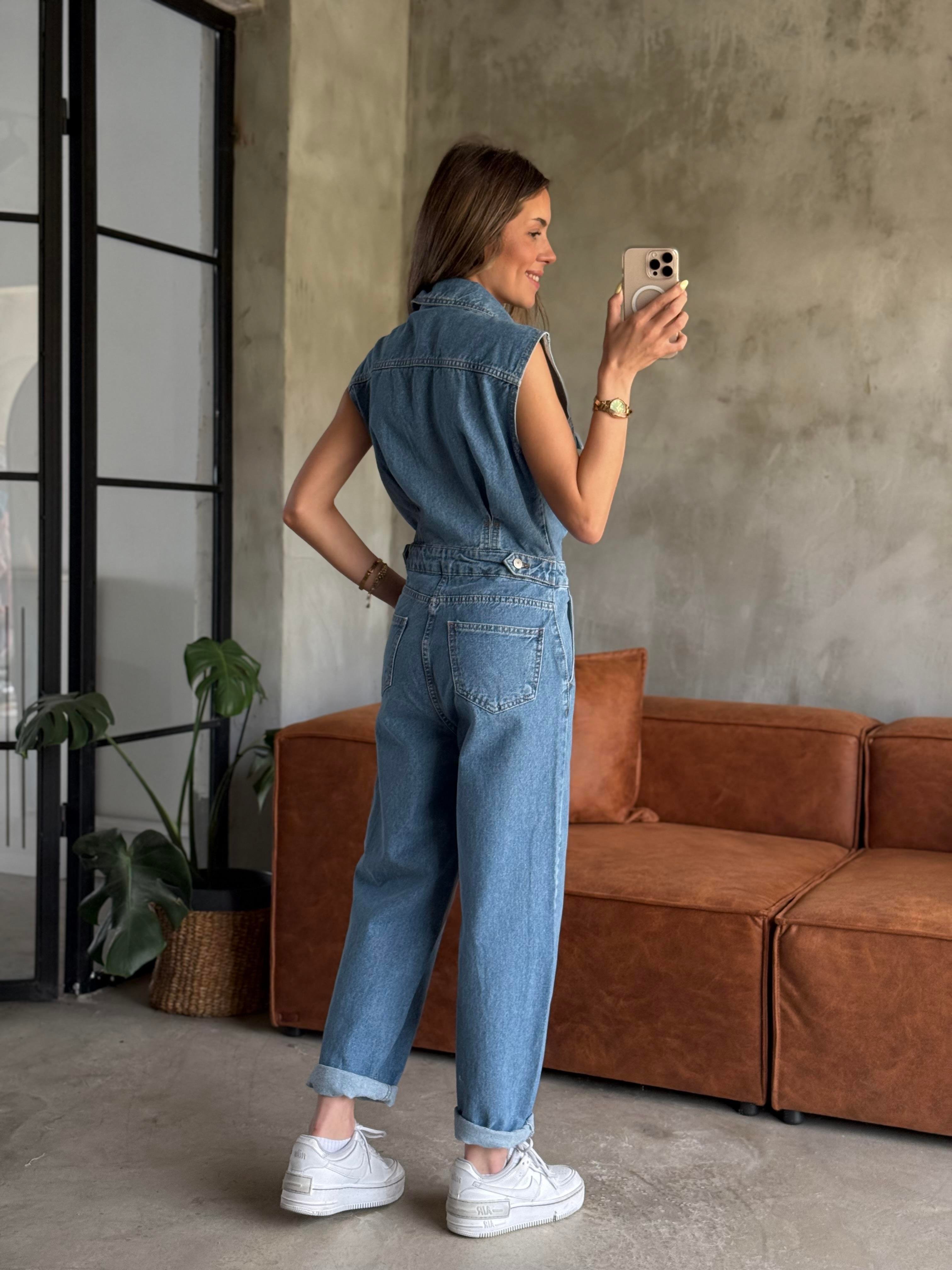 Sıfır Kol Denim Tulum - Dominatrend