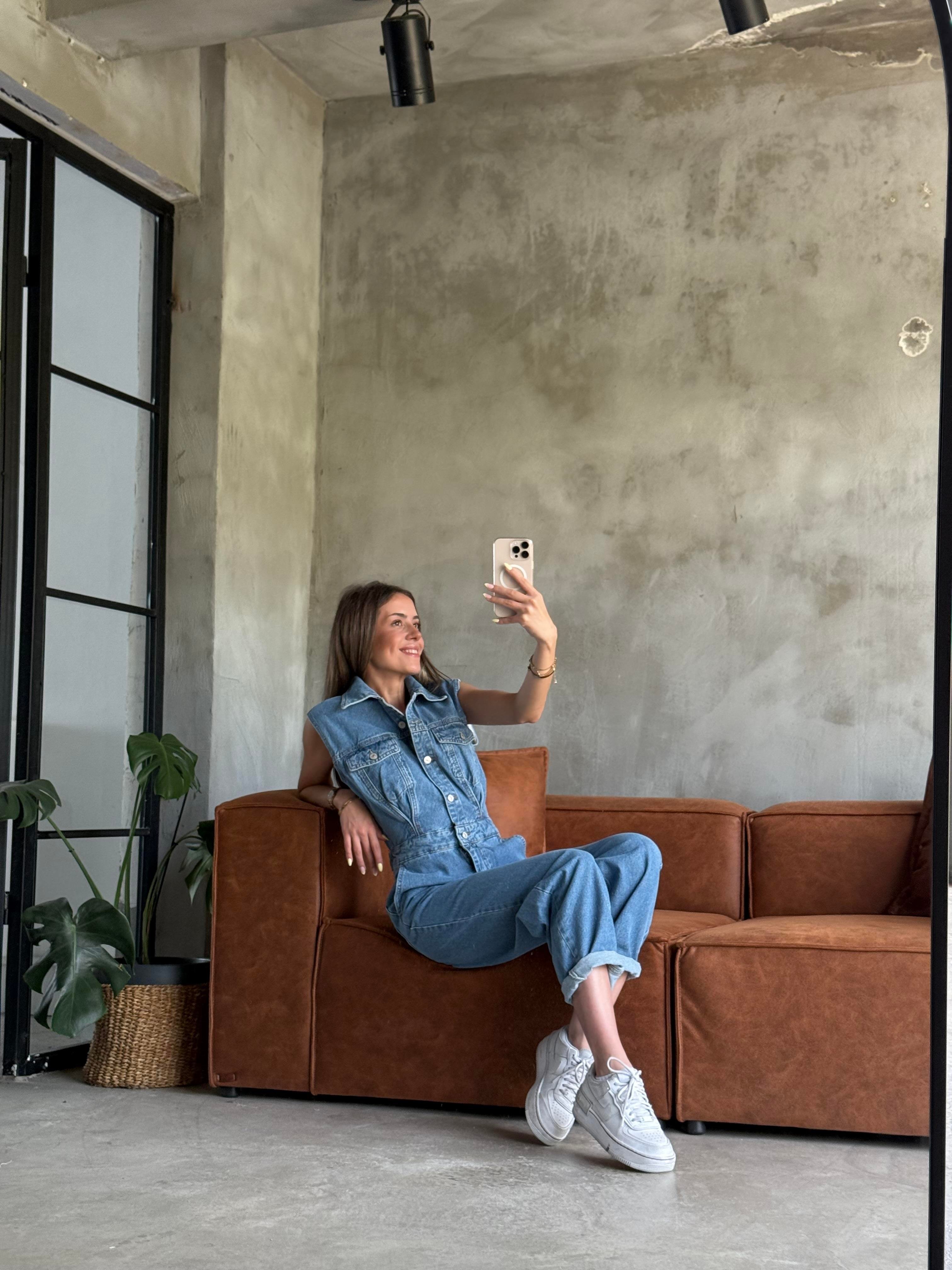 Sıfır Kol Denim Tulum - Dominatrend