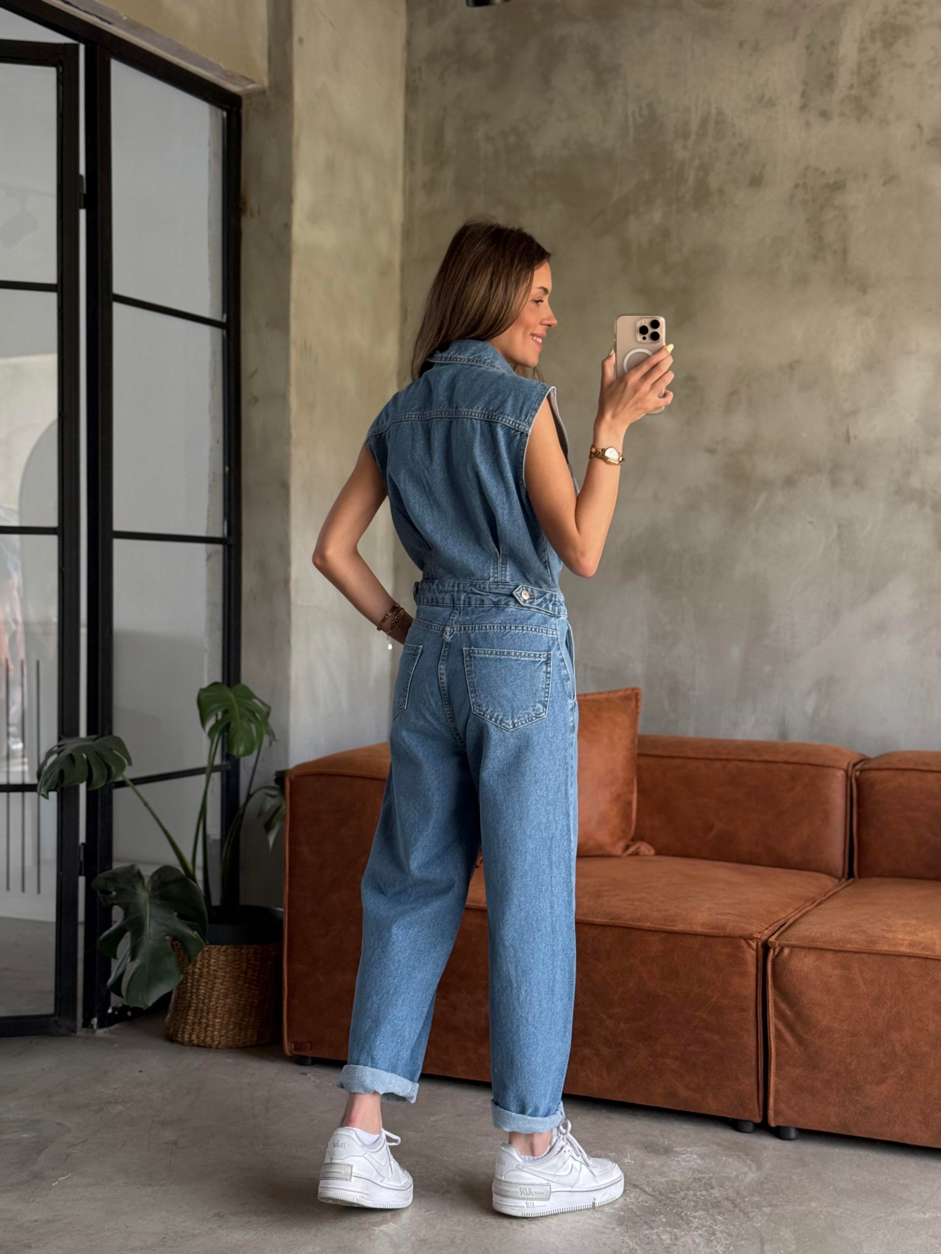 Sıfır Kol Denim Tulum - Dominatrend