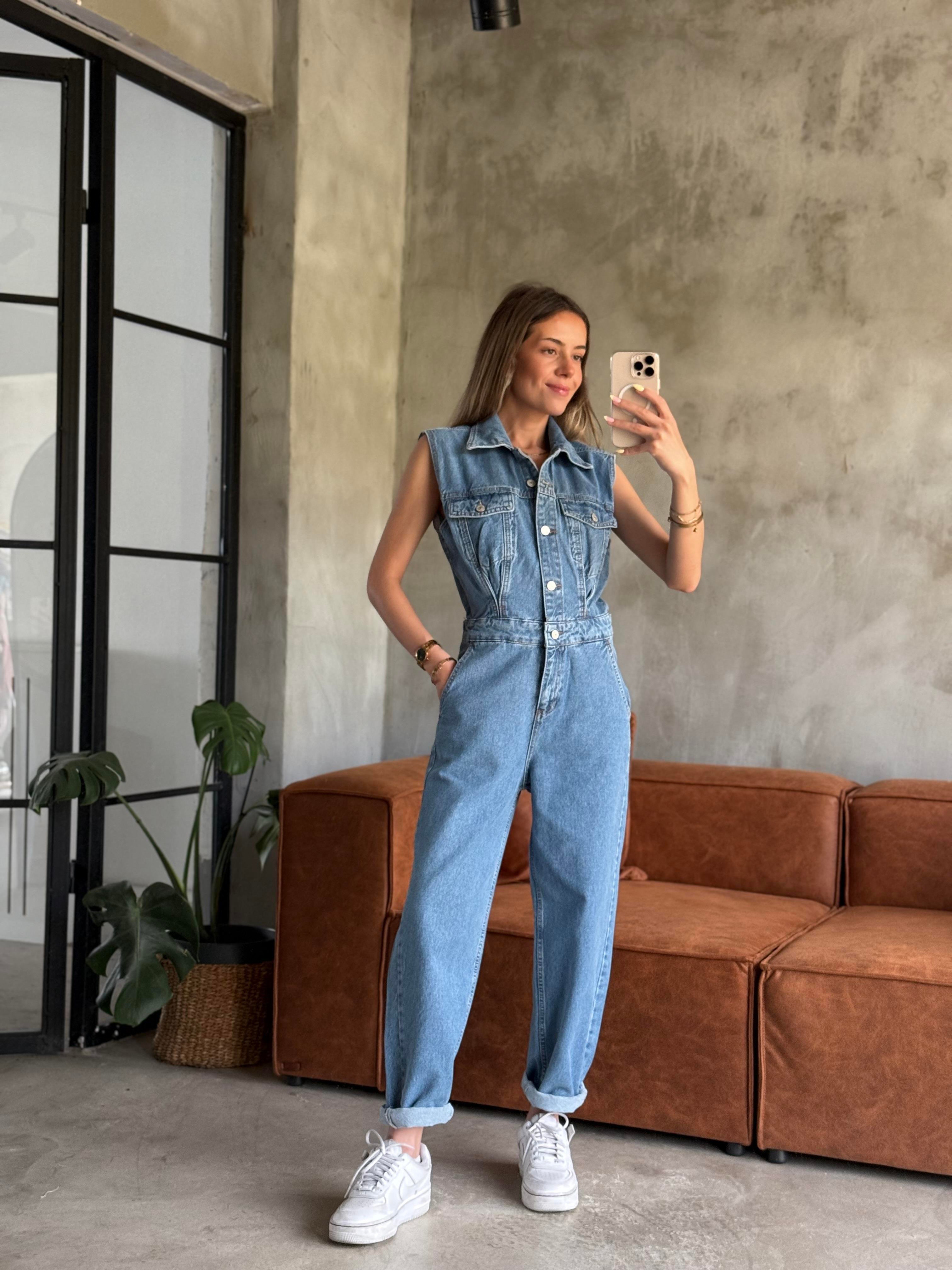 Sıfır Kol Denim Tulum - Dominatrend