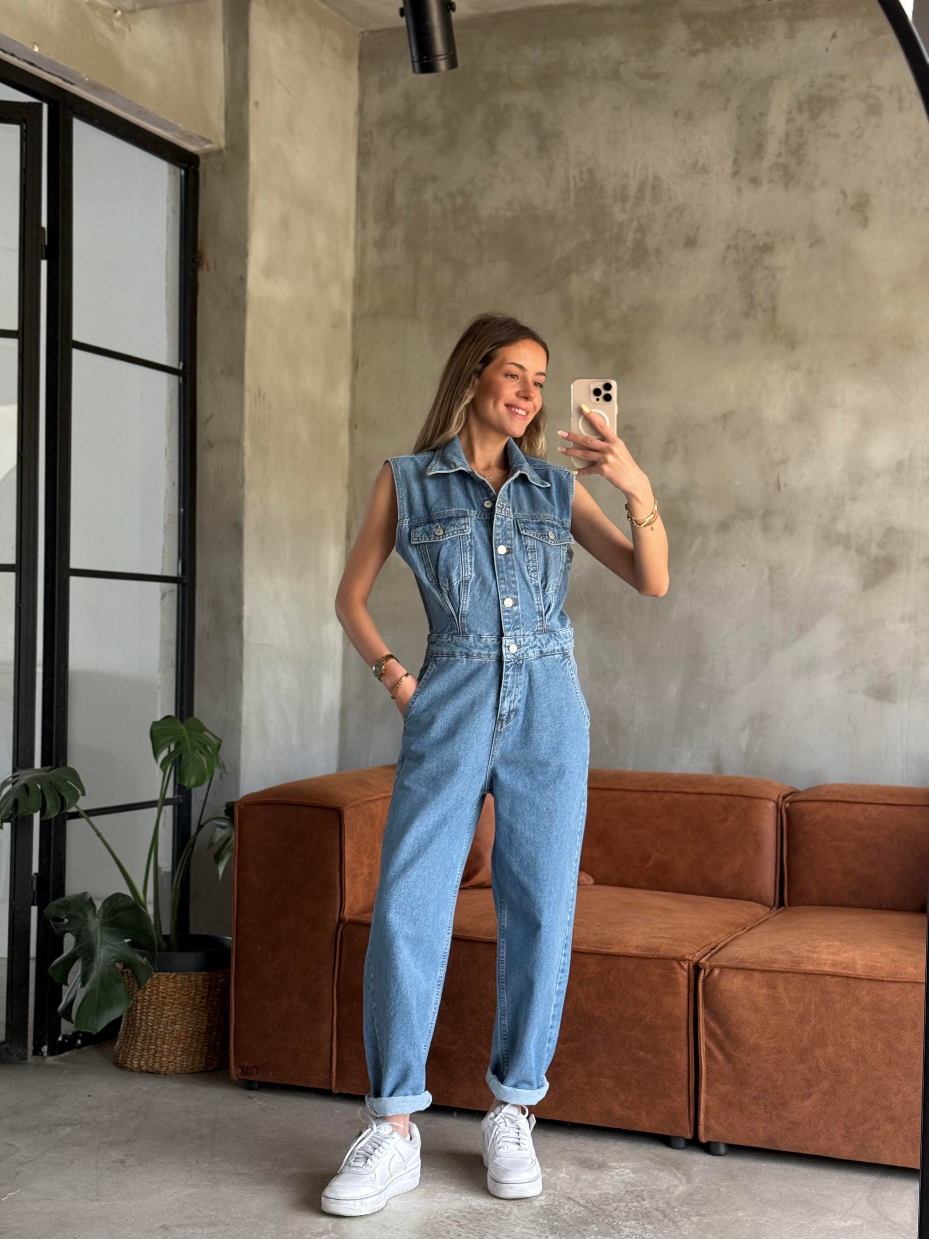 Sıfır Kol Denim Tulum - Dominatrend