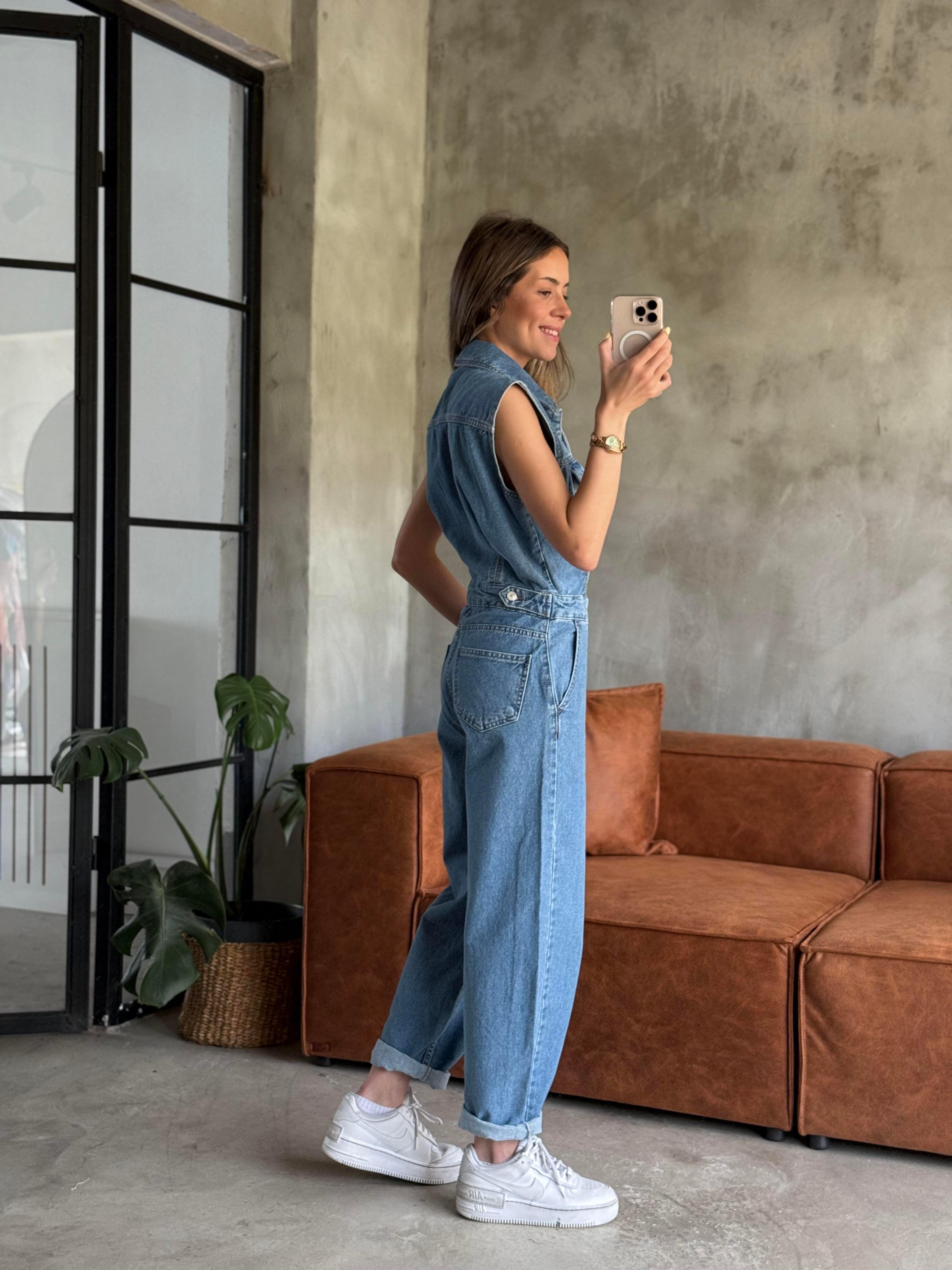 Sıfır Kol Denim Tulum - Dominatrend