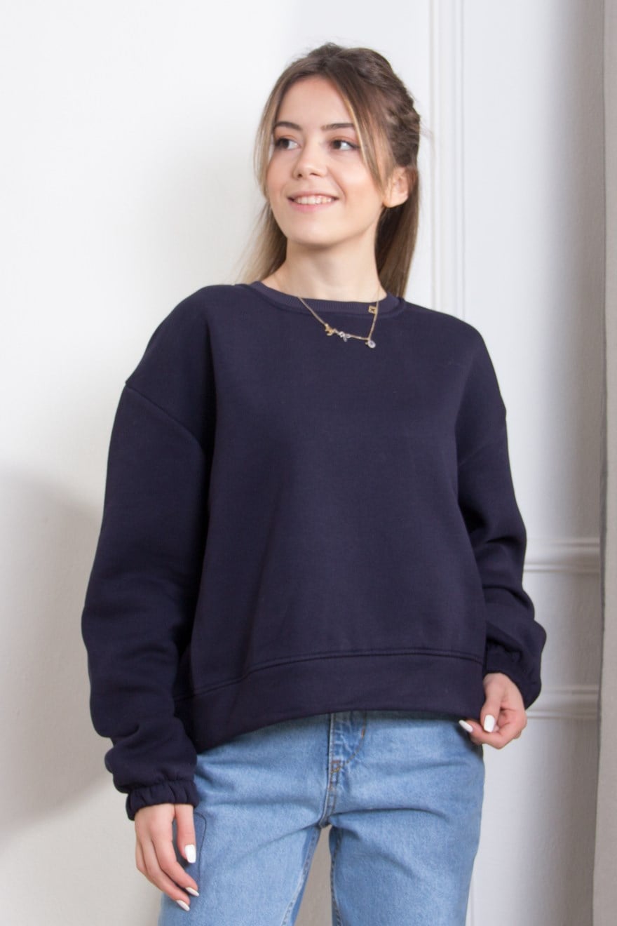 Sırtı Çıtçıtlı Sweatshirt - Lacivert - Dominatrend