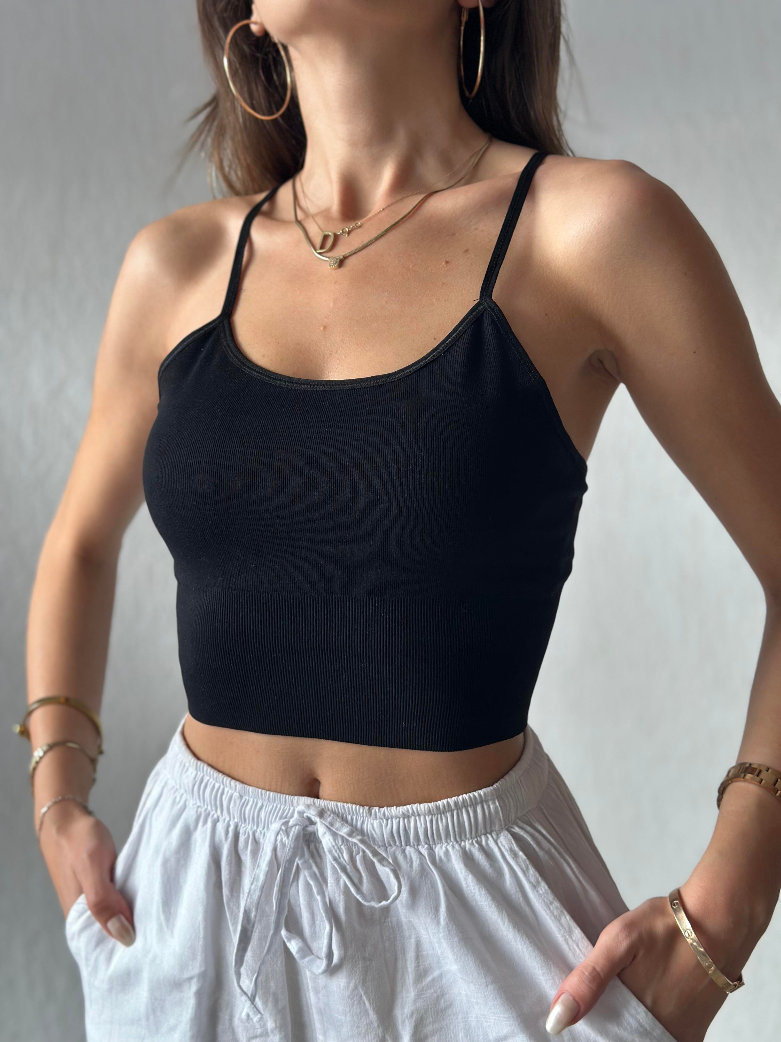 Siyah Askılı Crop - Dominatrend