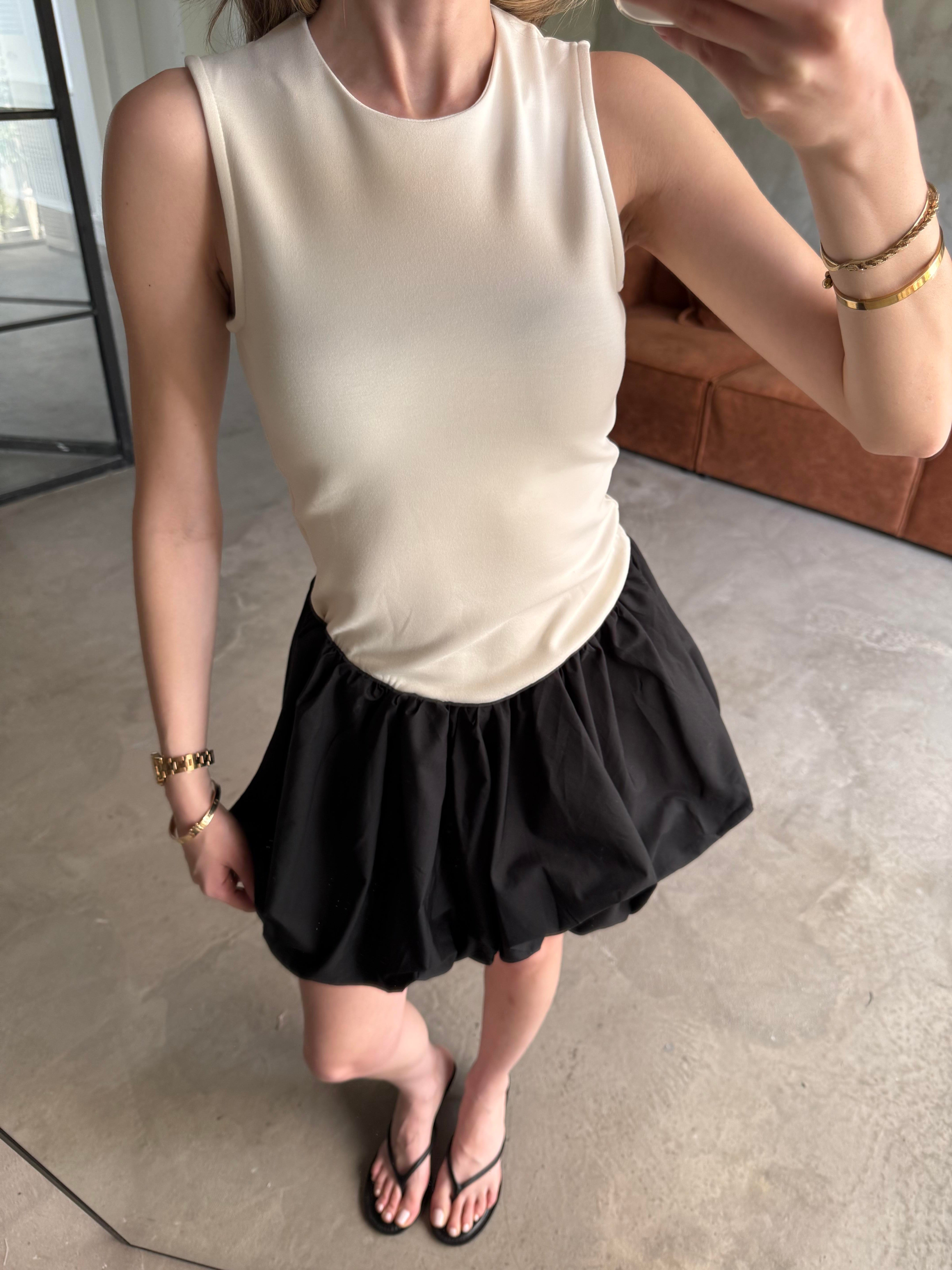 Siyah Balon Mini Elbise  - Dominatrend