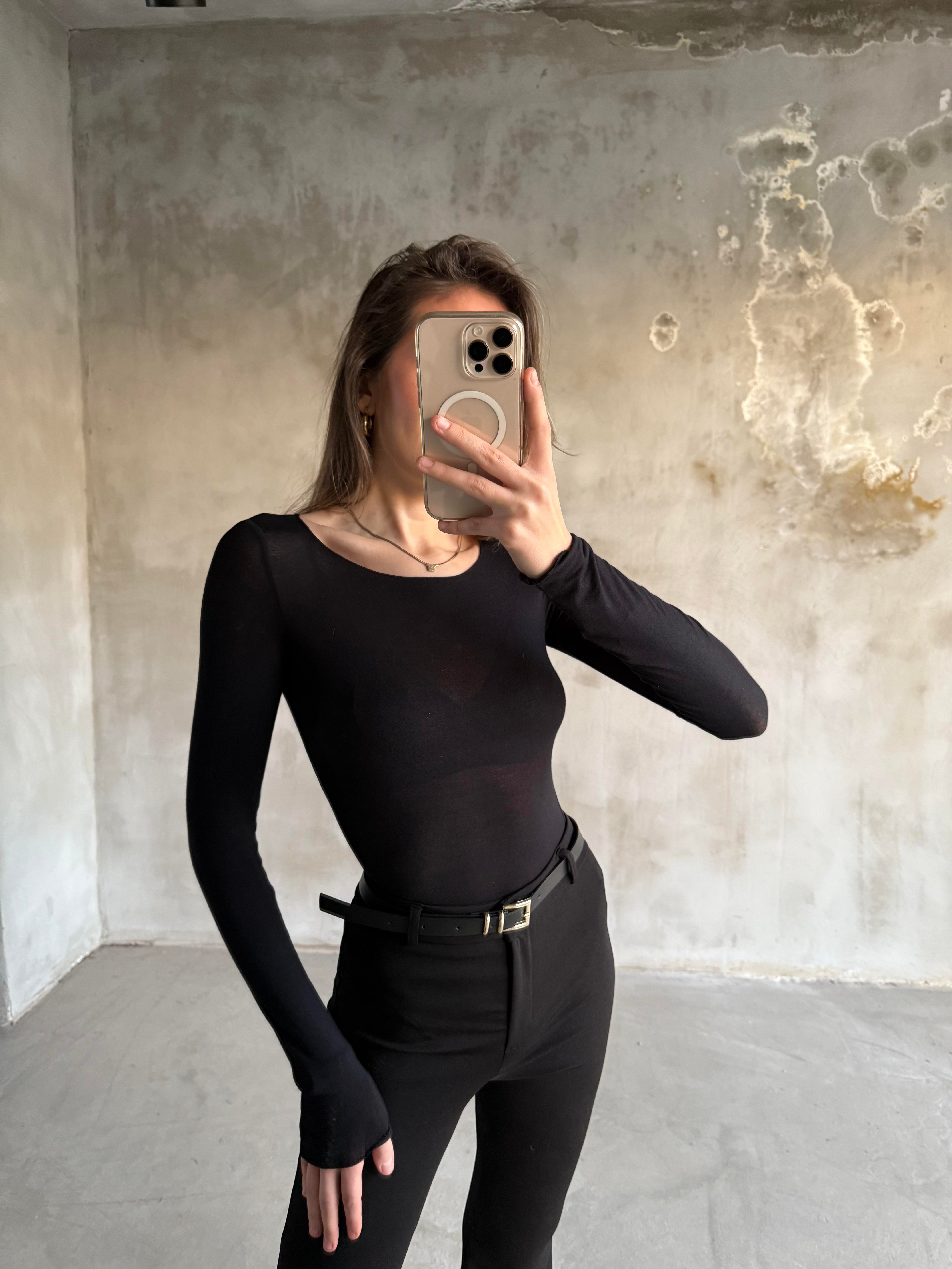 Siyah Kaşmir Transparan Bluz - Dominatrend