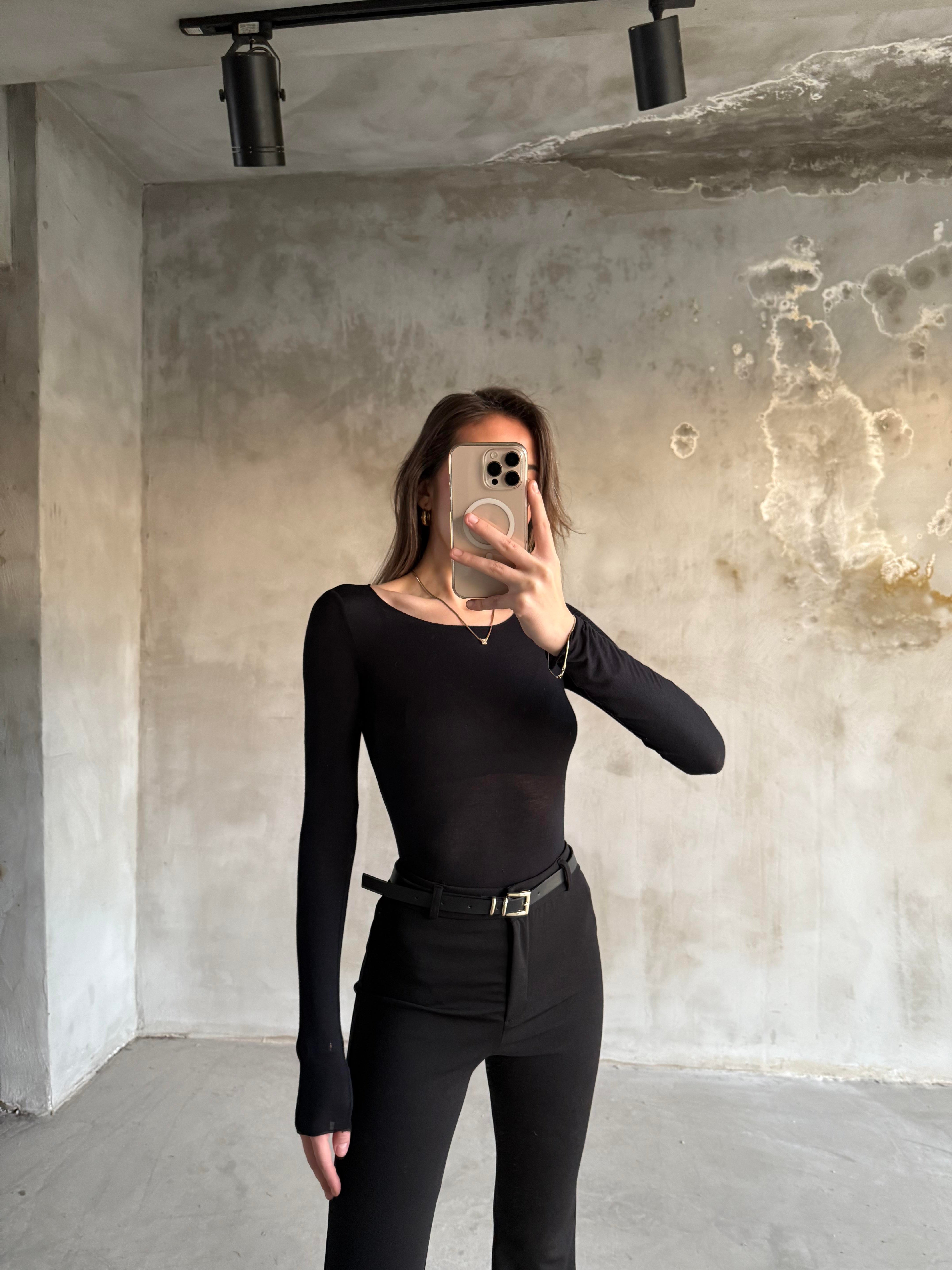 Siyah Kaşmir Transparan Bluz - Dominatrend