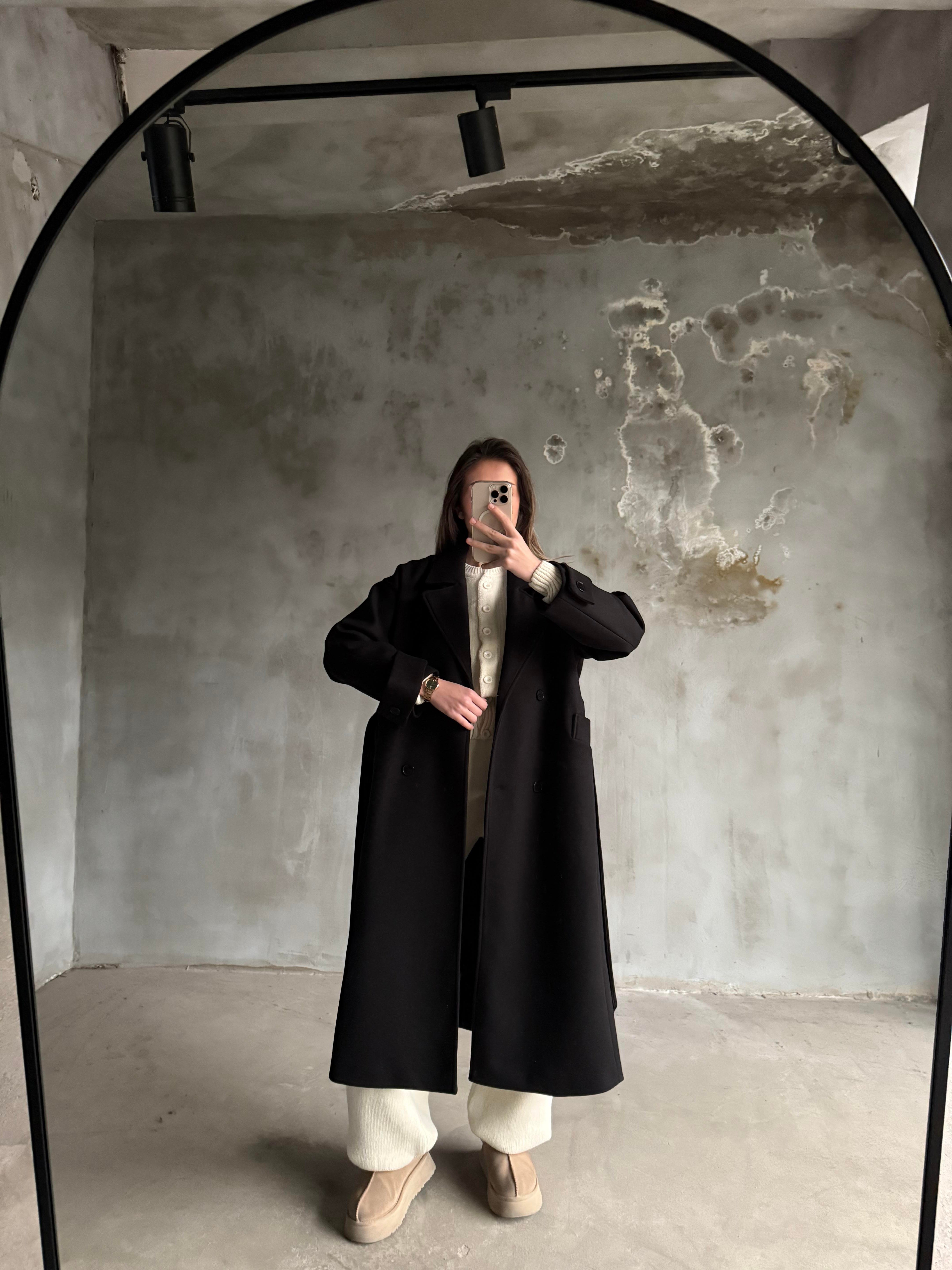 Siyah Kruvaze Kuşaklı Kaban  - Dominatrend