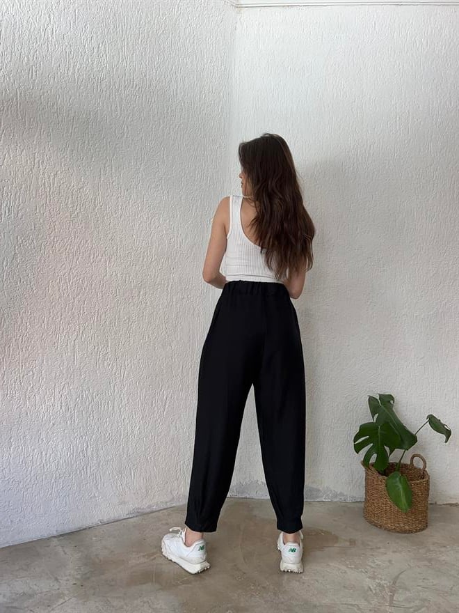 Siyah Paça Pensli Şalvar Pantolon - Dominatrend